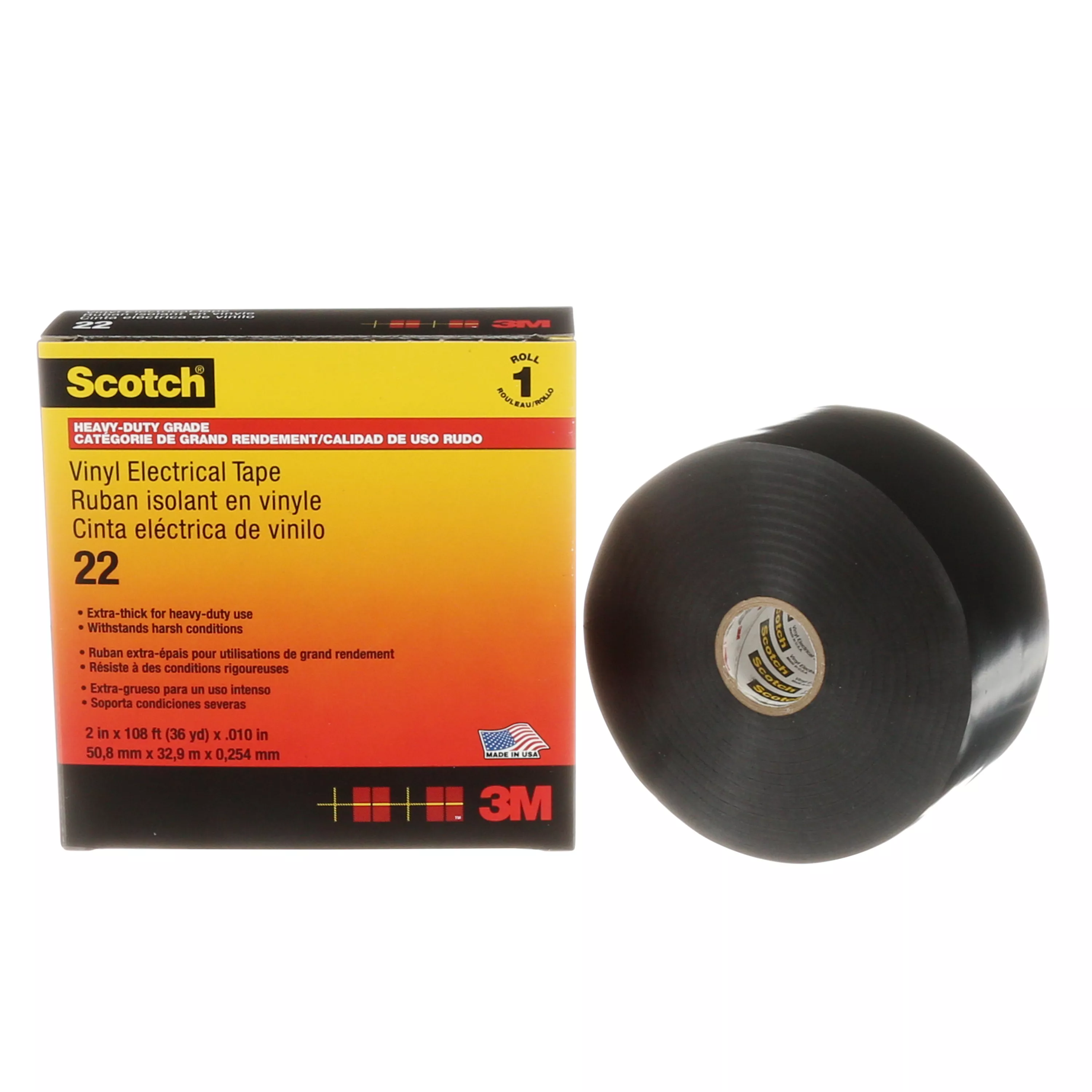 Scotch® Vinyl Electrical Tape 22, 2 in x 36 yd, Black, 1 roll/carton, 12
rolls/Case
