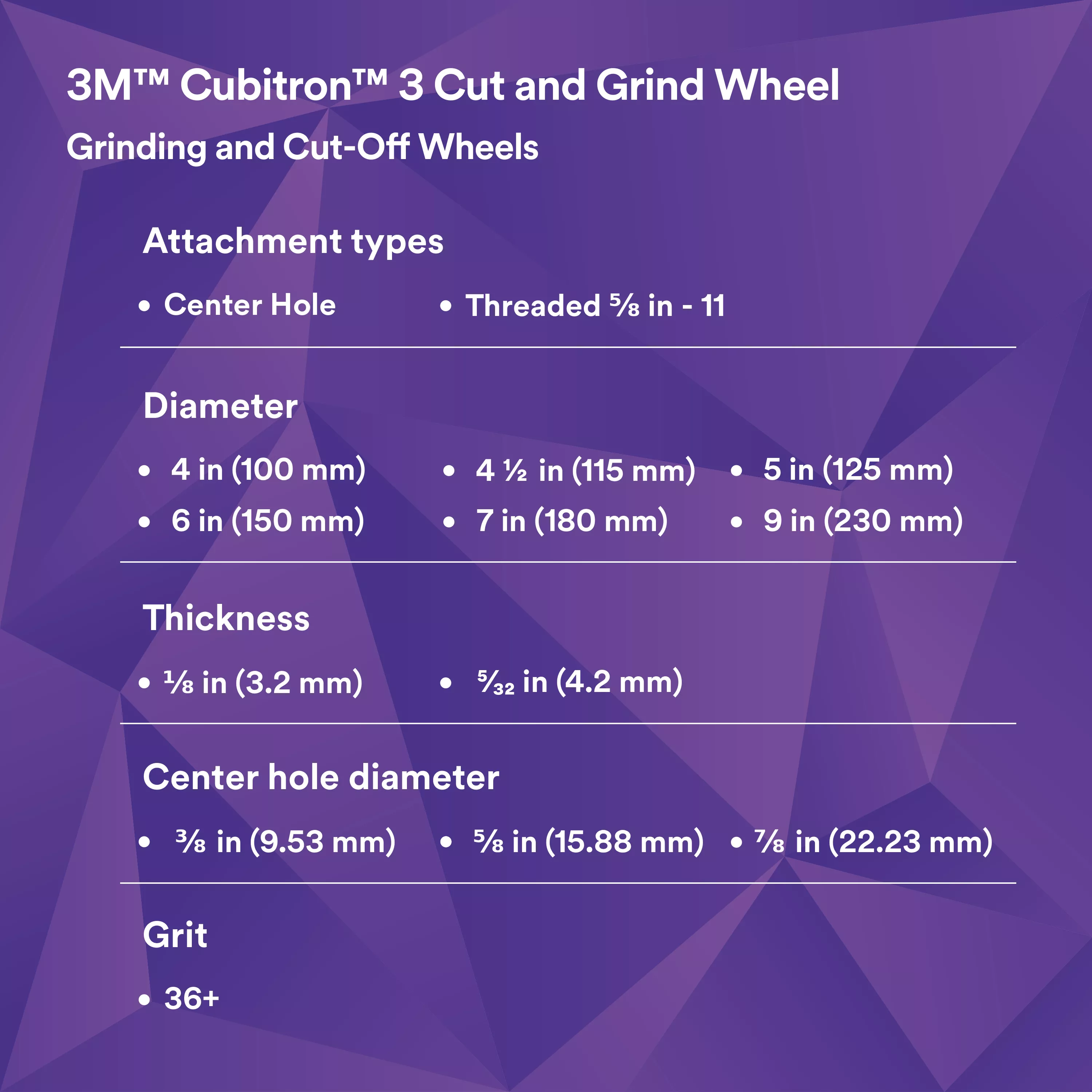 SKU 7100313760 | 3M™ Cubitron™ 3 Cut and Grind Wheel