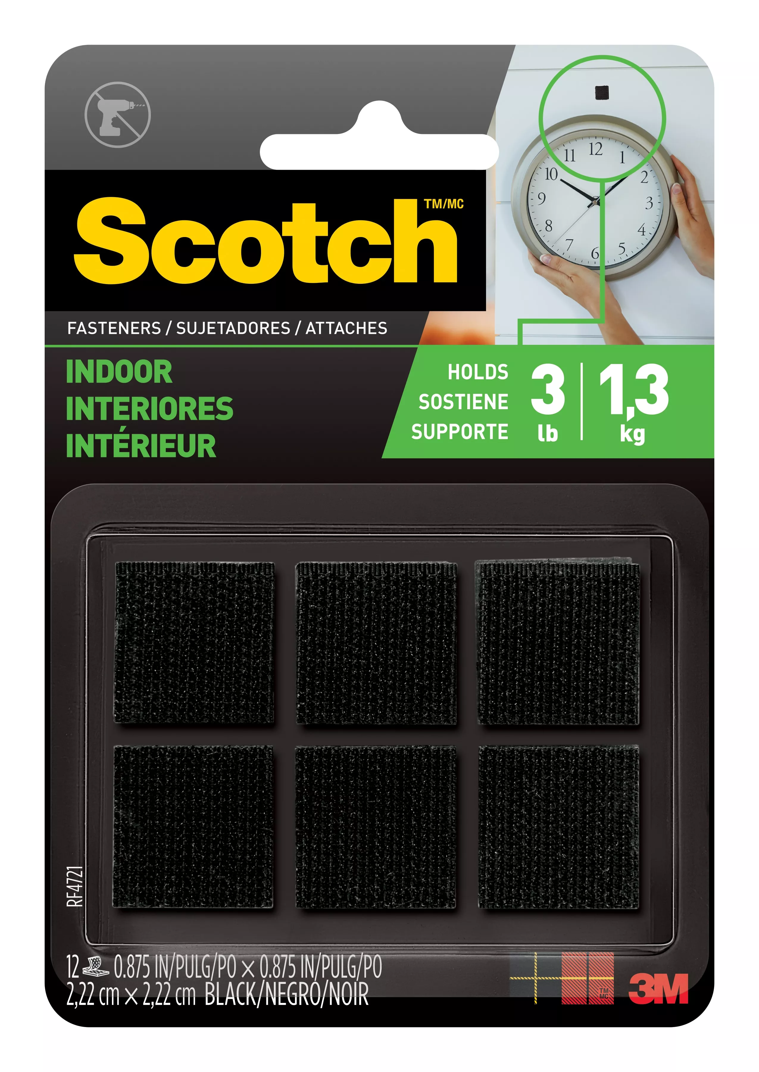 Scotch™ Indoor Fasteners, RF4721, 7/8 in x 7/8 in (2,22 cm x 2,22 cm),
Black, 12 Sets of Squares