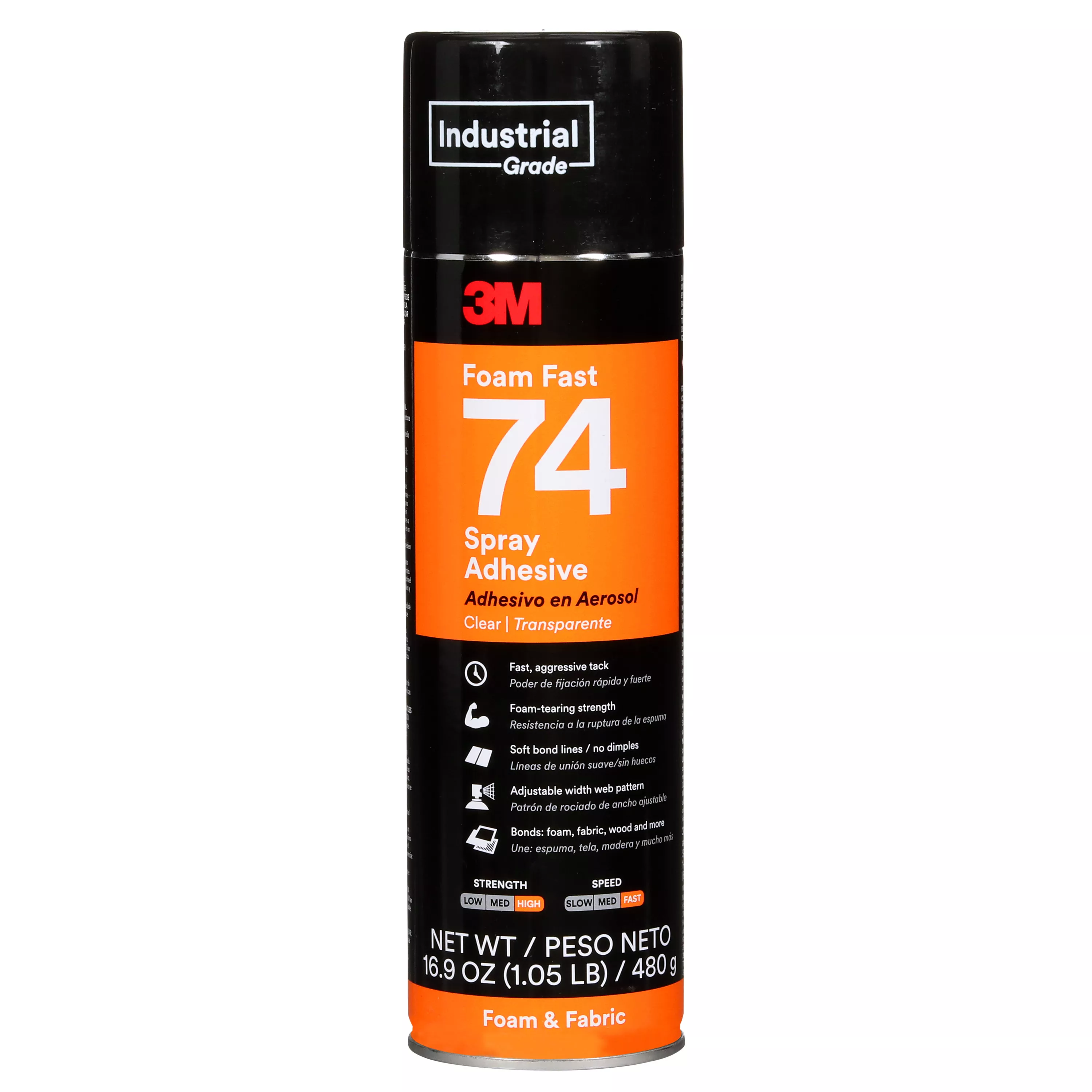 3M™ Foam Fast Spray Adhesive 74, Clear, 24 fl oz Can (Net Wt 16.9 oz),
12/Case, NOT FOR SALE IN CA AND OTHER STATES