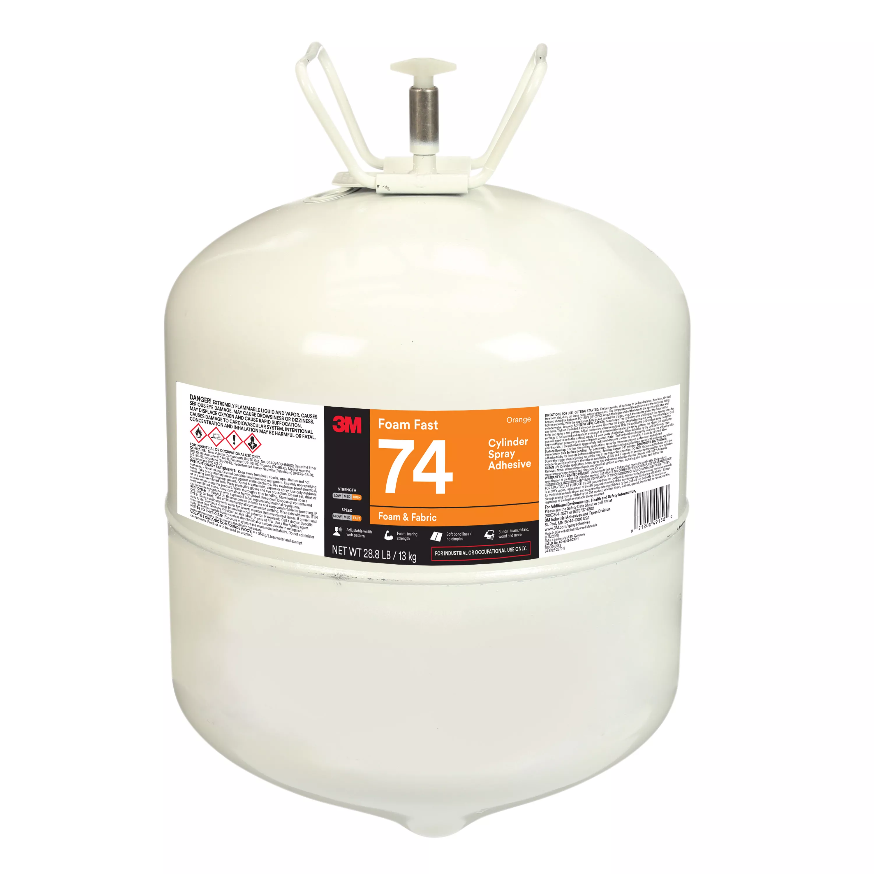 3M™ Foam Fast 74, Cylinder Spray Adhesive, Orange, Large Cylinder (Net
Wt 28.8 lb), 1 Each/Case