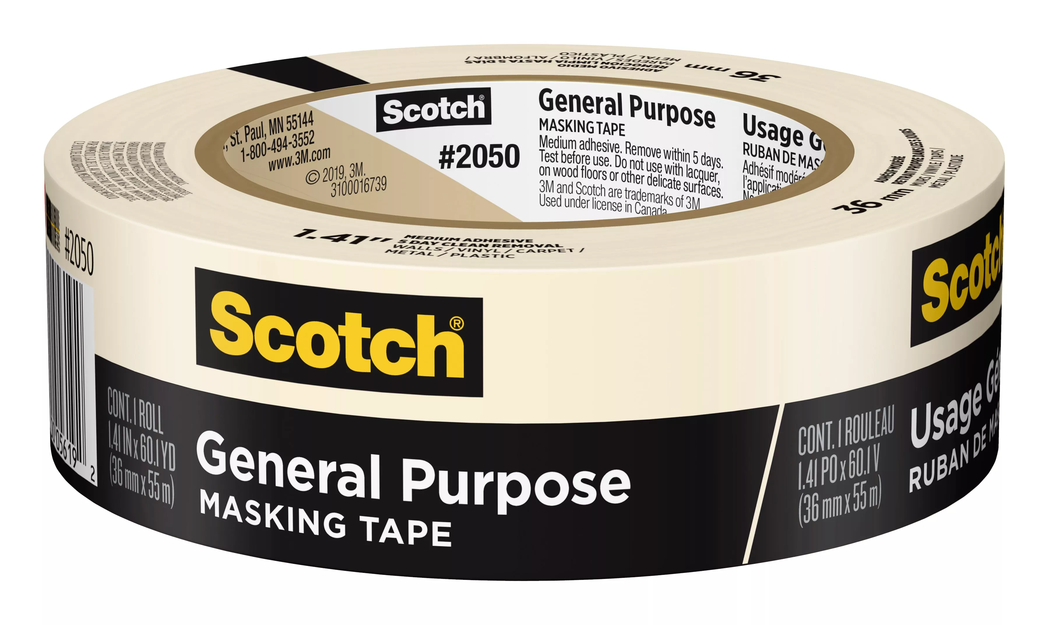 Scotch® General Purpose Masking Tape 2050-36AP, 1.41 in x 60.1 yd (36mm
x 55m)