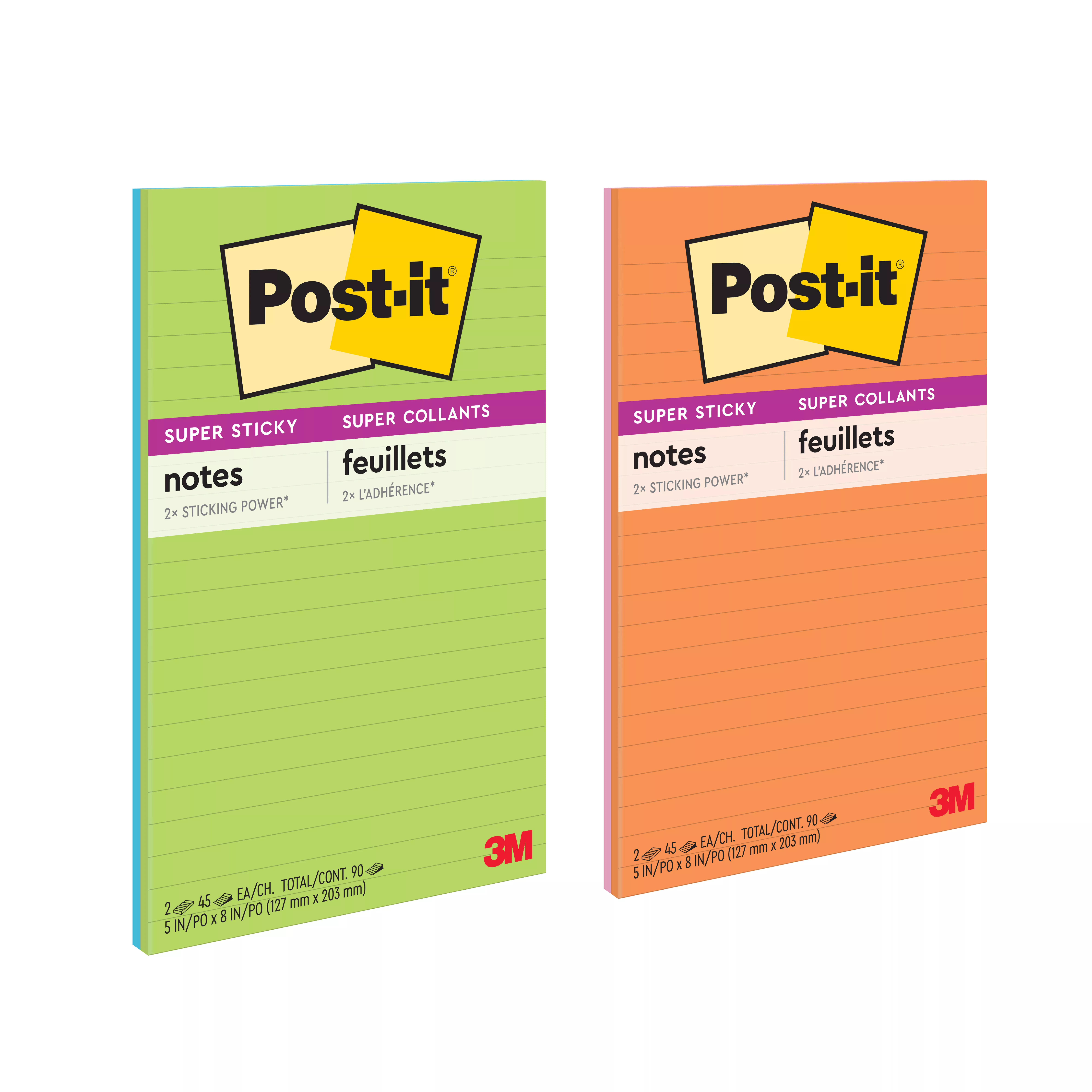 Post-it® Super Sticky Notes 5845-SS, 5 in x 8 in (127 mm x 203 mm) Rio
de Janeiro Collection, Lined, 2 Pads/Pack