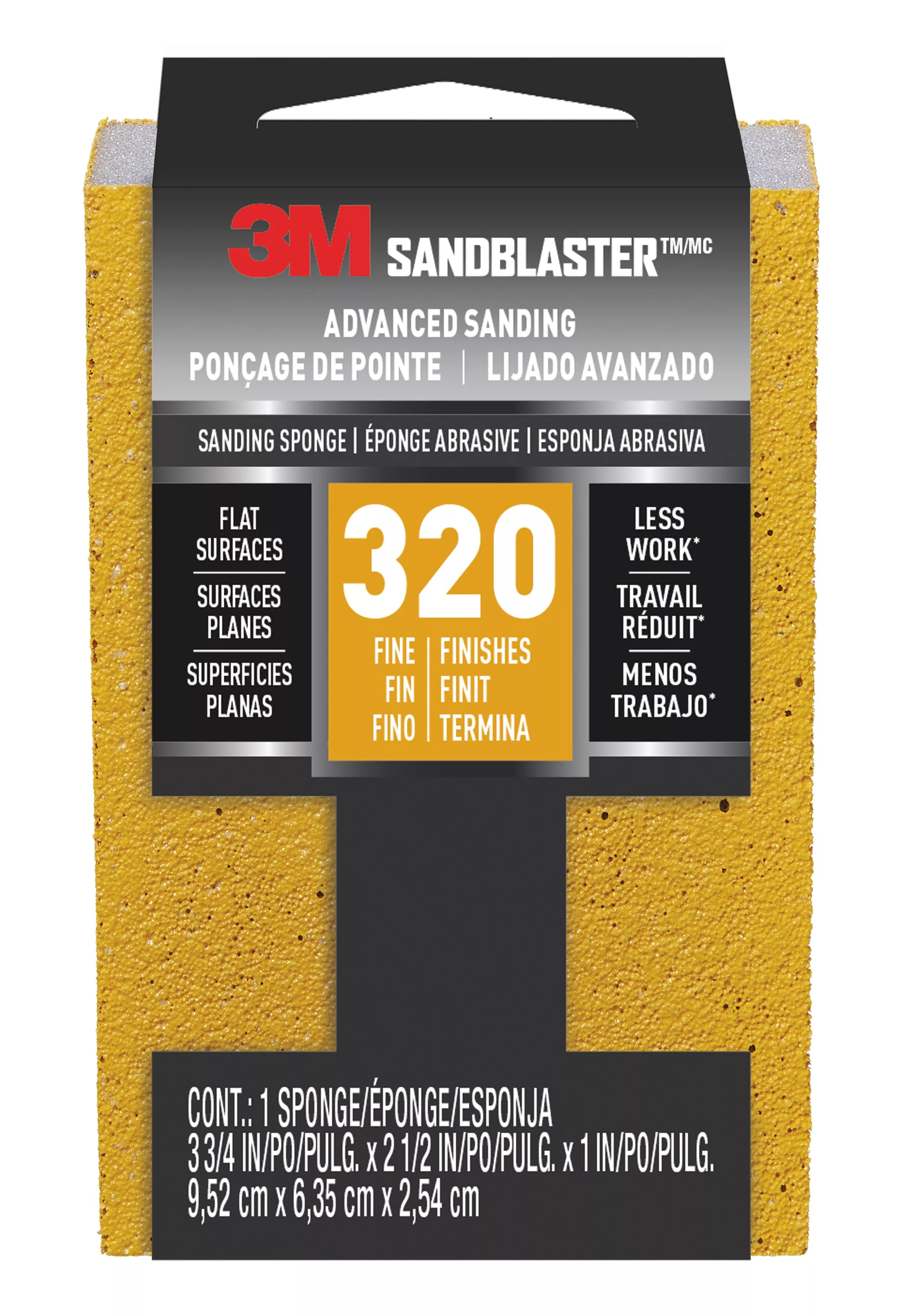 3M™ SandBlaster™ Advanced Sanding Sanding Sponge, 20907-320 ,320 grit, 3
3/4 in x 2 1/2 x 1 in, 1/pk