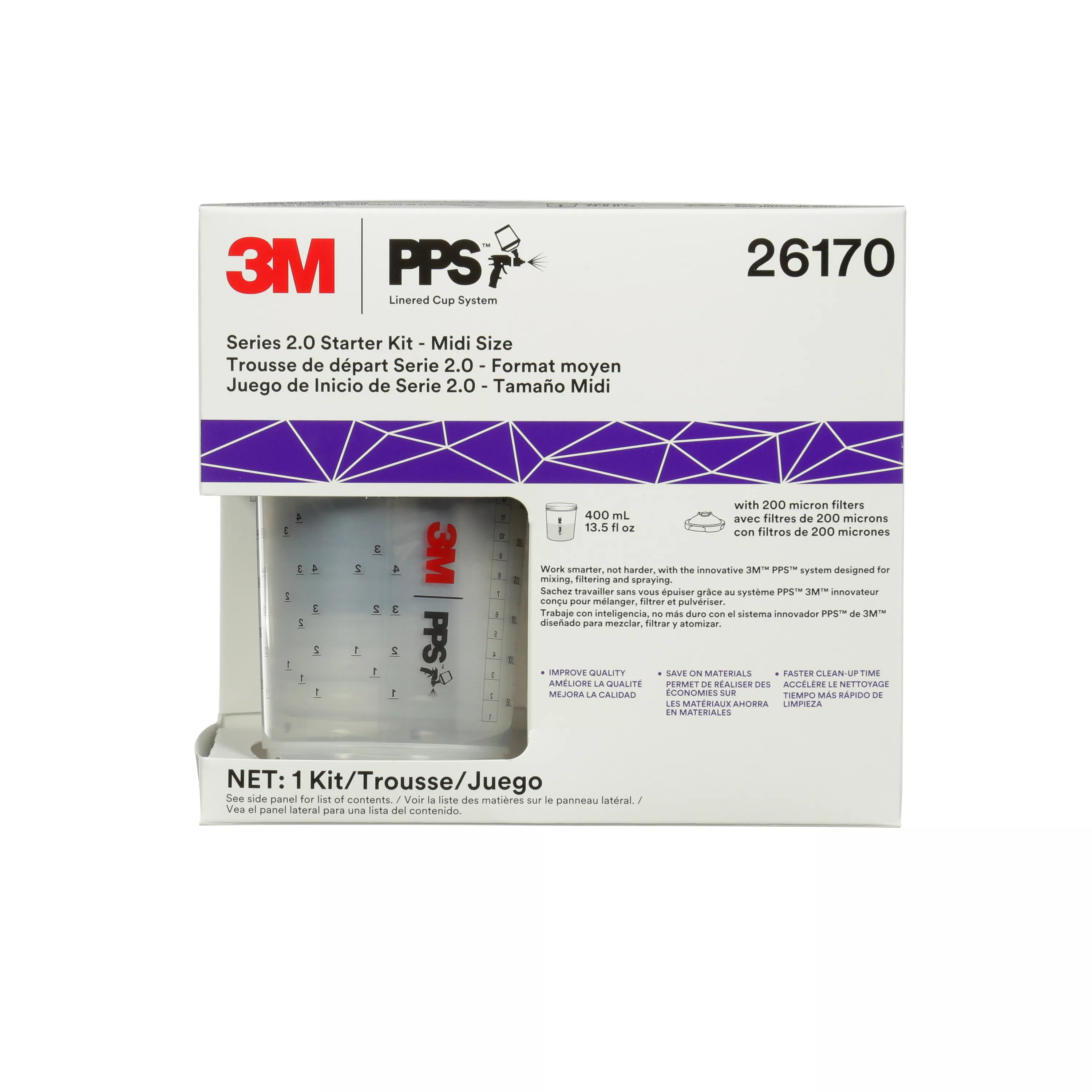 3M™ PPS™ Series 2.0 6-Pack Starter Kit 26170, Midi (13.5 fl oz, 400 mL), 200 Micron Filter, 2 Kits/Case