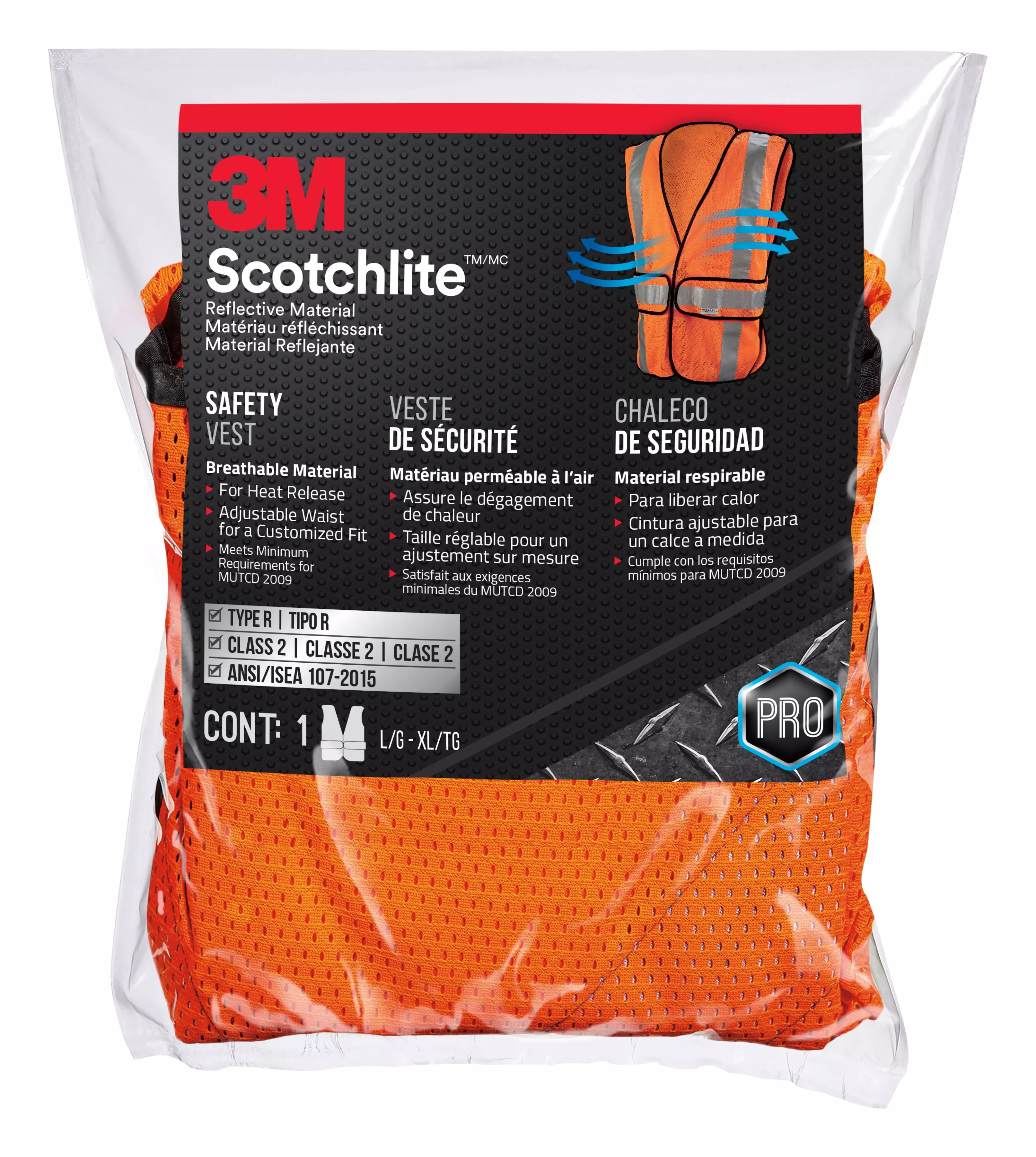 3M™ Reflective Construction Safety Vest with 5 Point Tear Away, Class 2,
Hi-Viz Orange, 94625-80030-PS, 5/cs