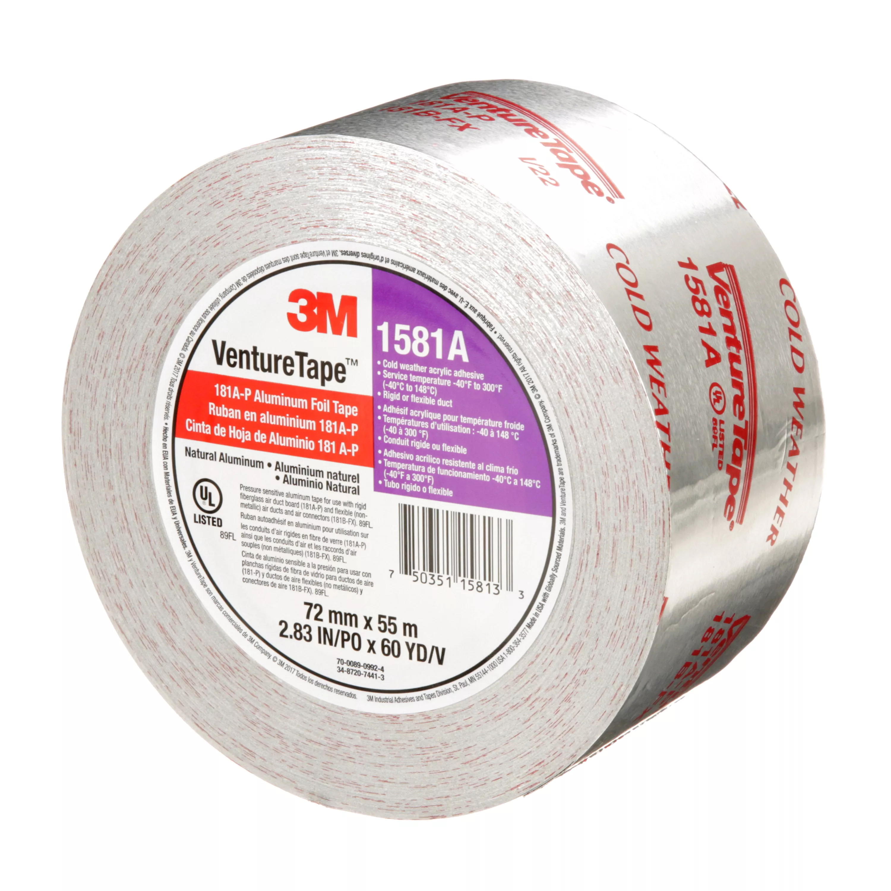 SKU 7100043929 | 3M™ Venture Tape™ UL181A-P Aluminum Foil Tape 1581A
