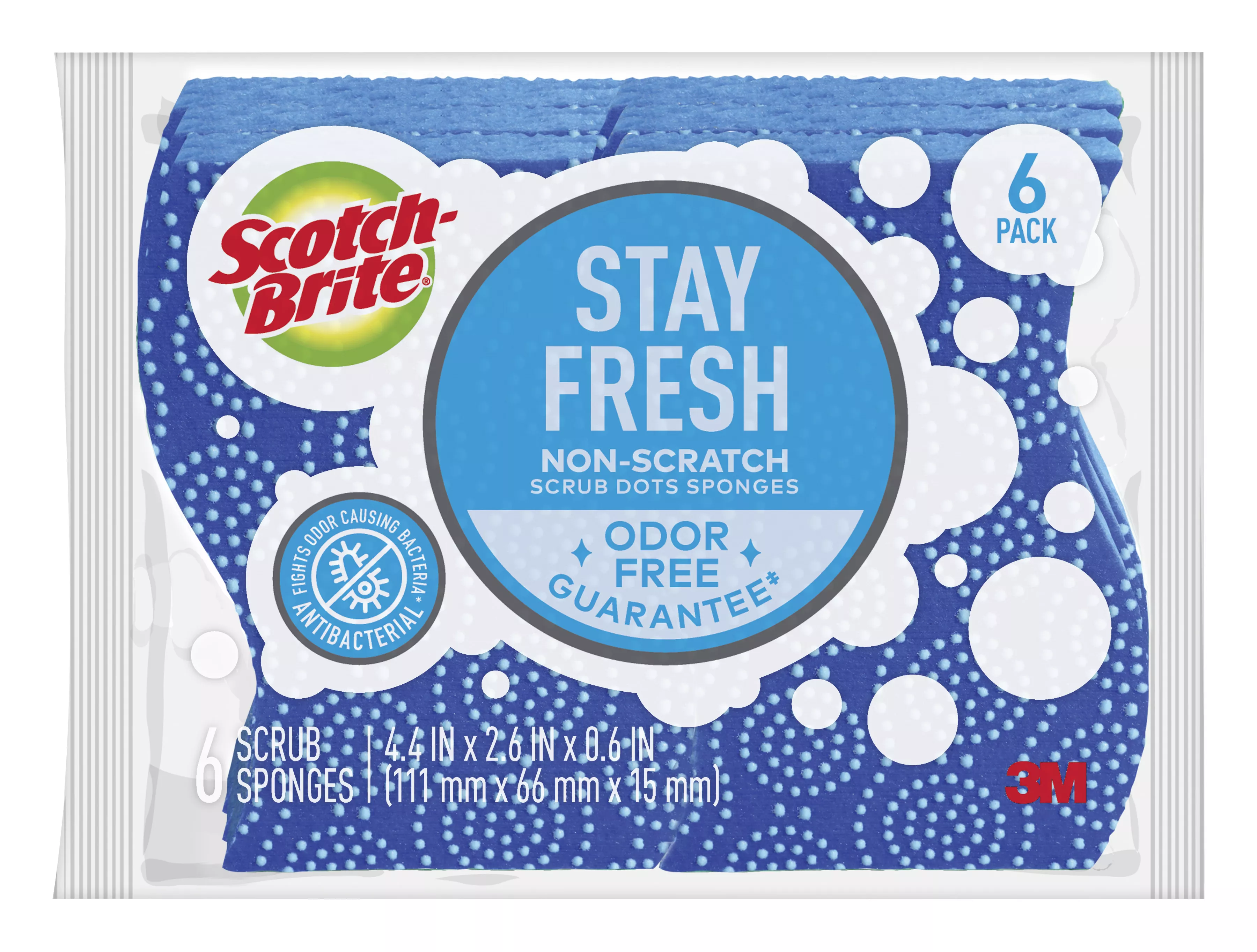 Scotch-Brite® Stay Fresh Non-Scratch Scrub Dots Sponge 20306-4, 4/6
