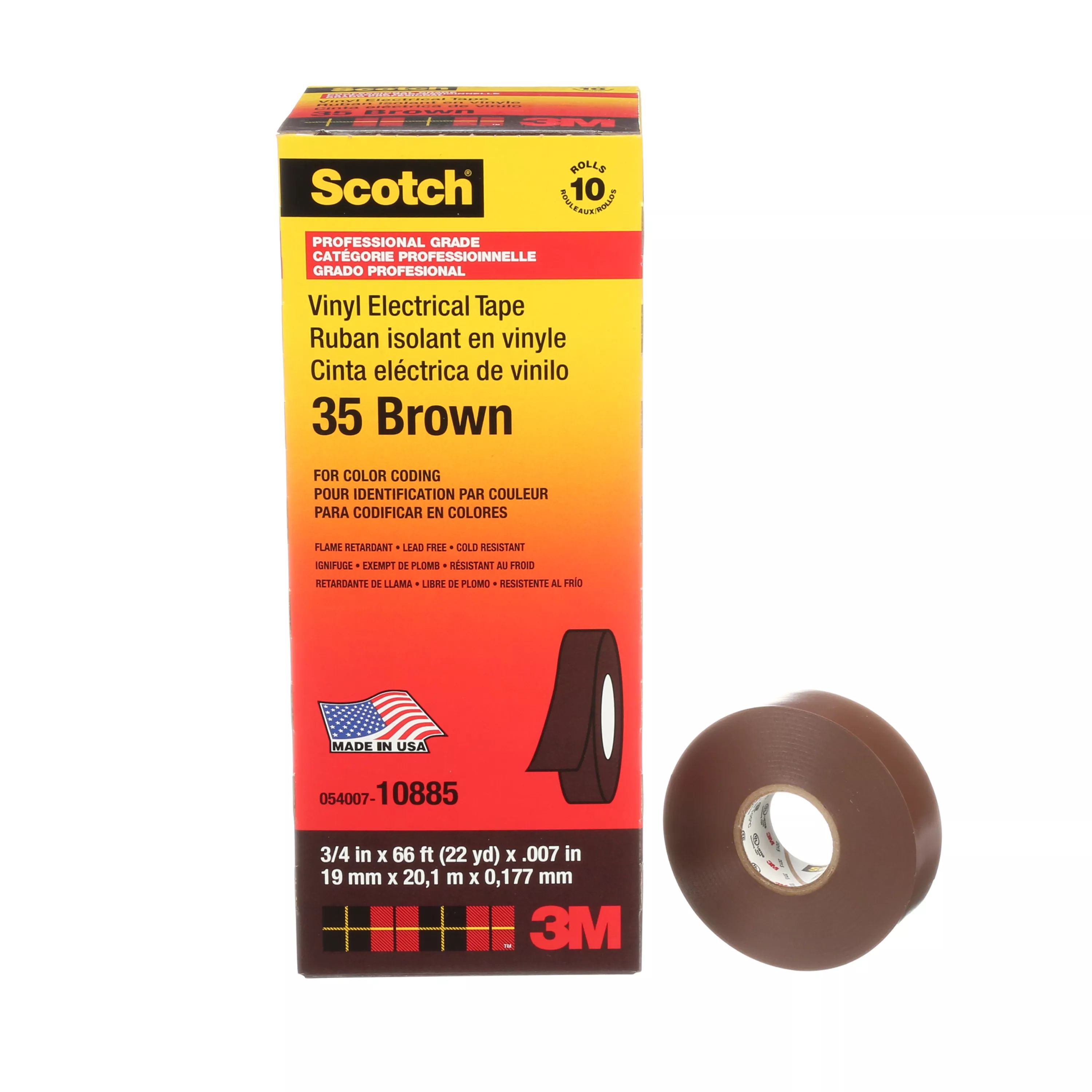 Scotch® Vinyl Color Coding Electrical Tape 35, 3/4 in x 66 ft, Brown, 10
rolls/carton, 100 rolls/Case