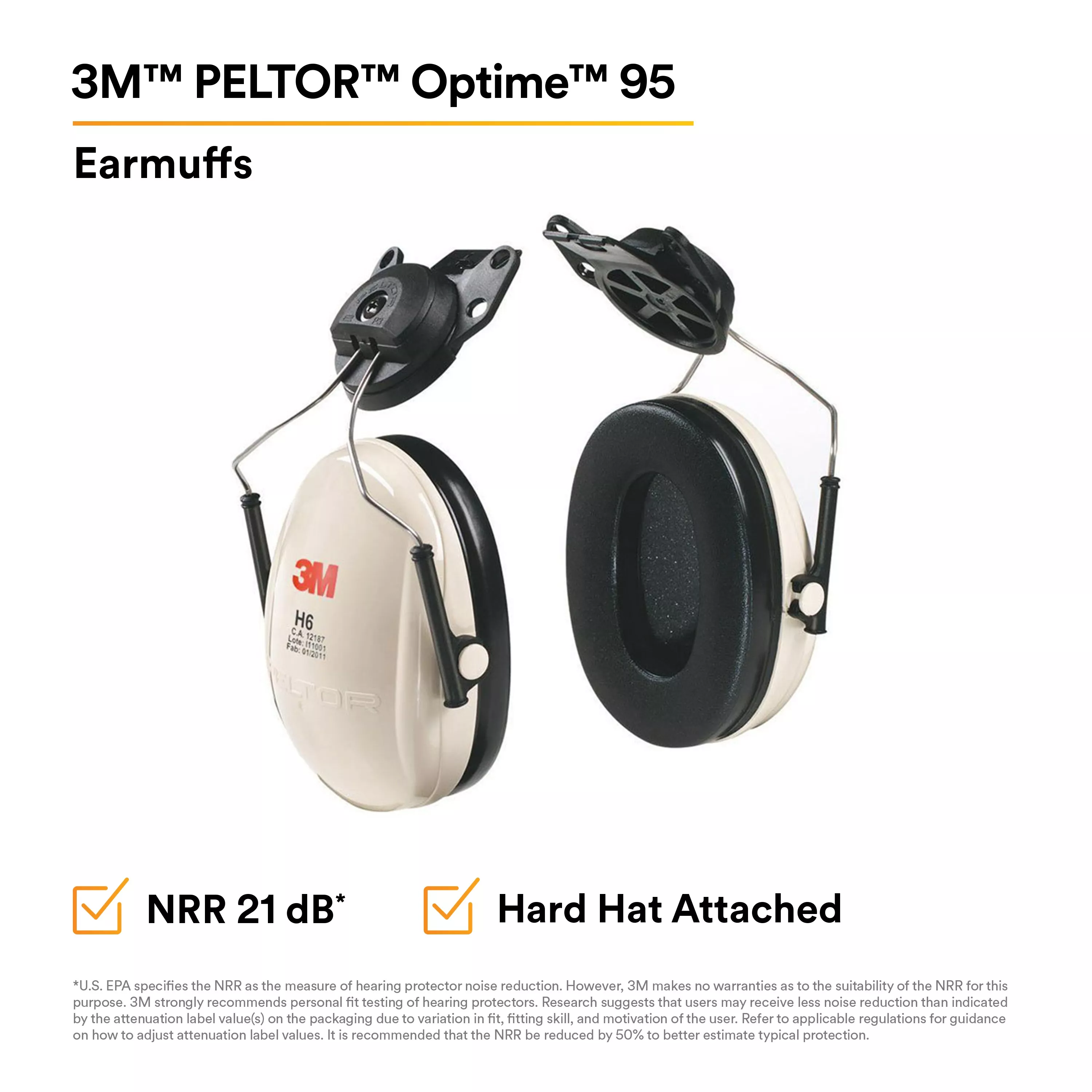 3M™ Peltor™ Optime™ 95 Cap-Mount Earmuffs, Hearing Conservation H6P3E/V
10 EA/Case