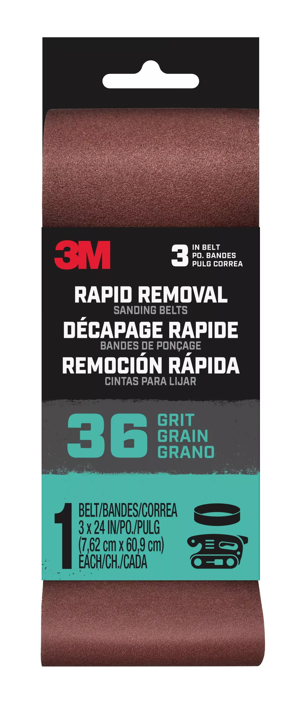 3M™ Rapid Removal 3 x 24 inch Power Sanding Belt, 36 grit,
Belt3x241pk36, 1 pk, 10/case