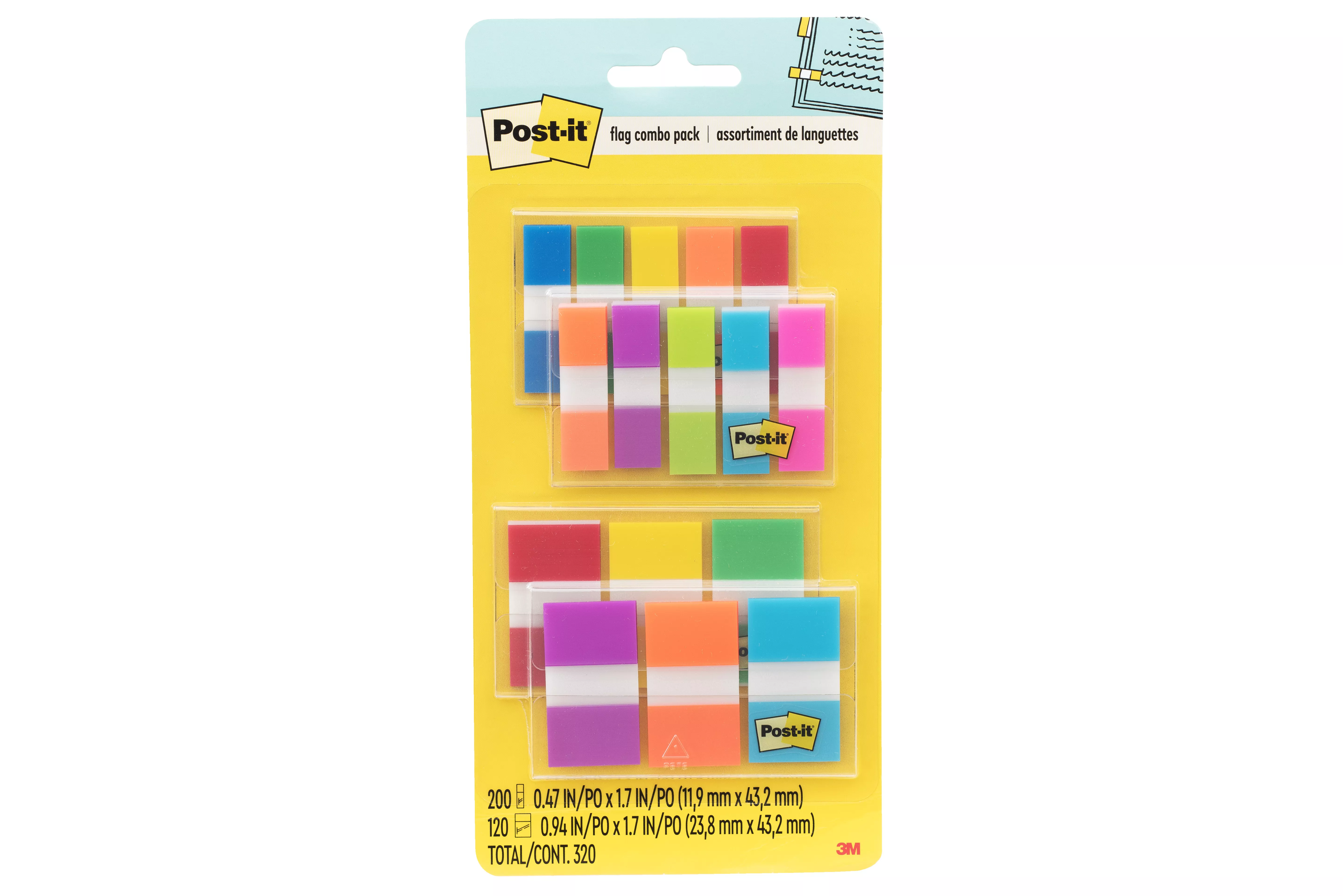 Post-it® Flags 683-XL1 Combo Pack, .47 in. x 1.7 in. flags and .94 in. x 1.7 in. flags