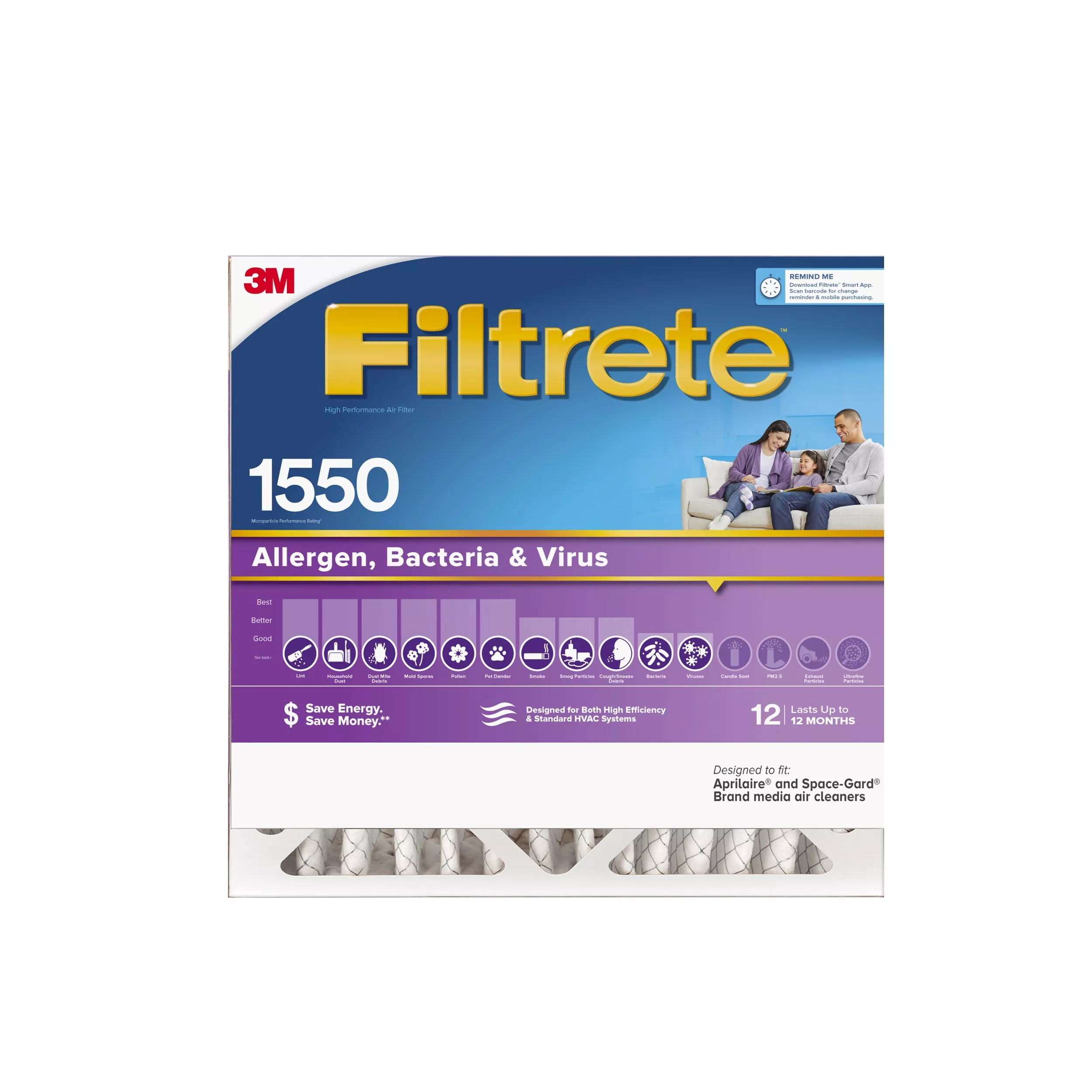 Filtrete™ High Performance Air Filter 1550 MPR NDP02-4-2PK-1E, 20 in x 20 in x 4 in (50.8 cm x 50.8 cm x 10.1 cm)