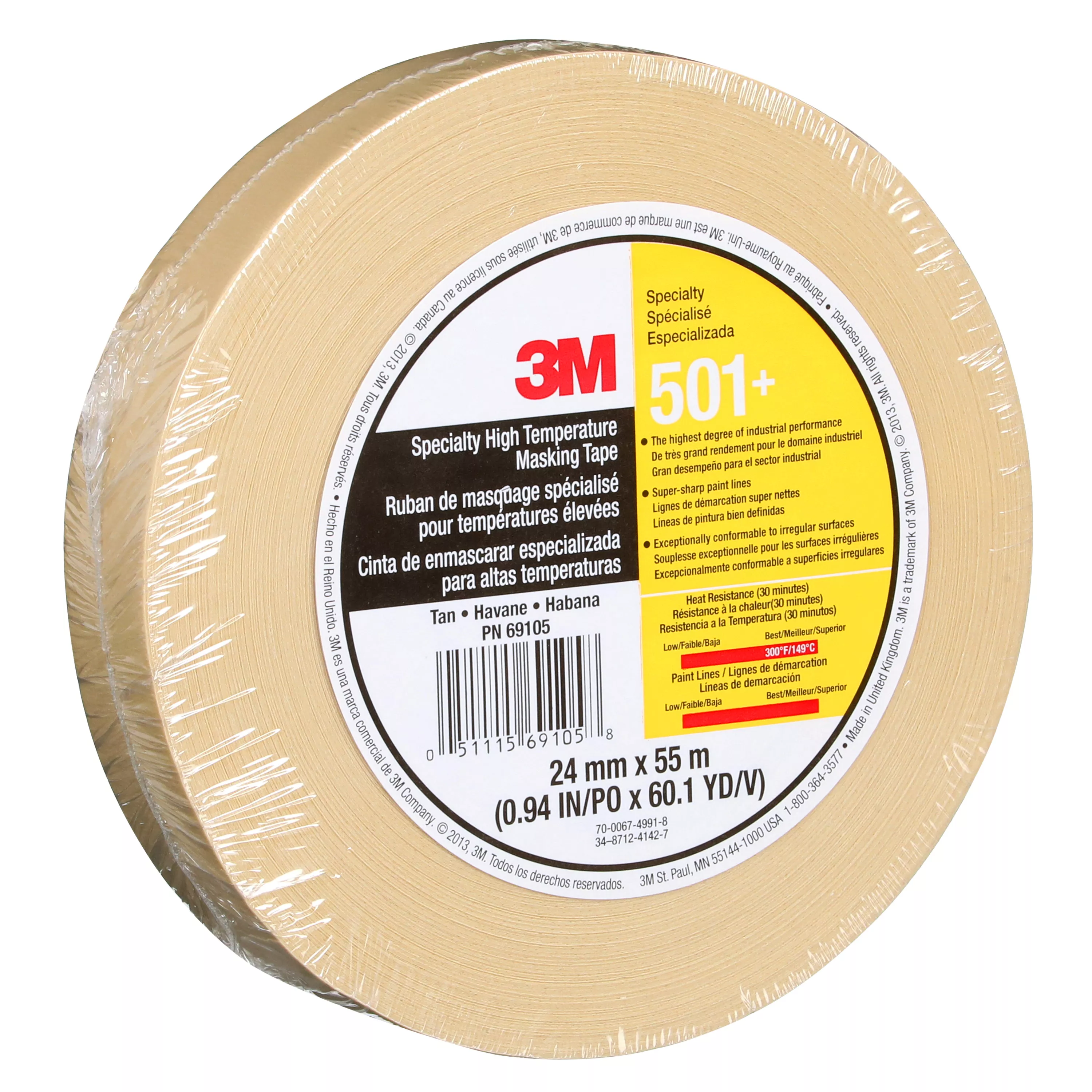 SKU 7010302439 | 3M™ Specialty High Temperature Masking Tape 501+