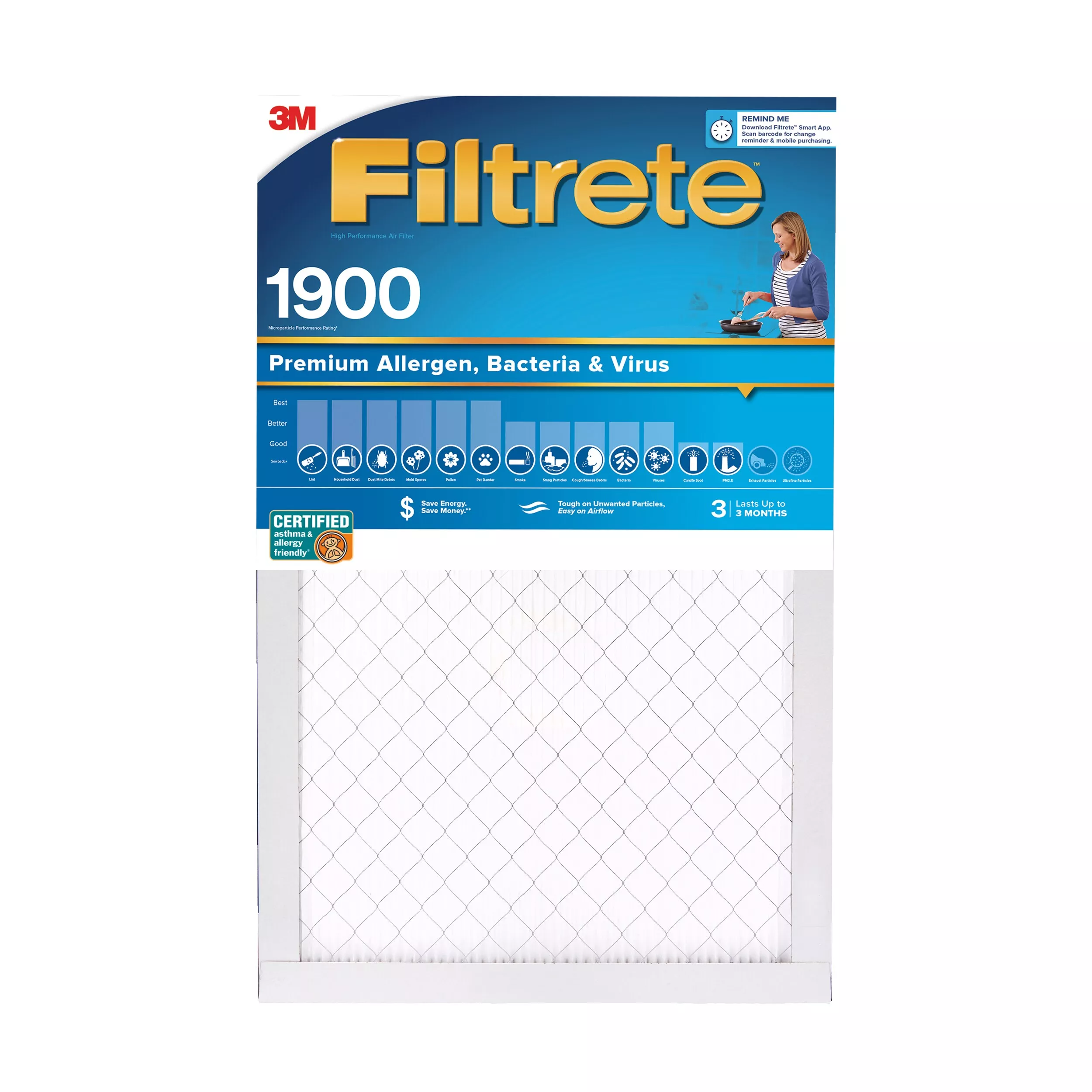 Filtrete™ High Performance Air Filter 1900 MPR UA03-4, 20 in x 25 in x 1 in (50.8 cm x 63.5 cm x 2.5 cm)