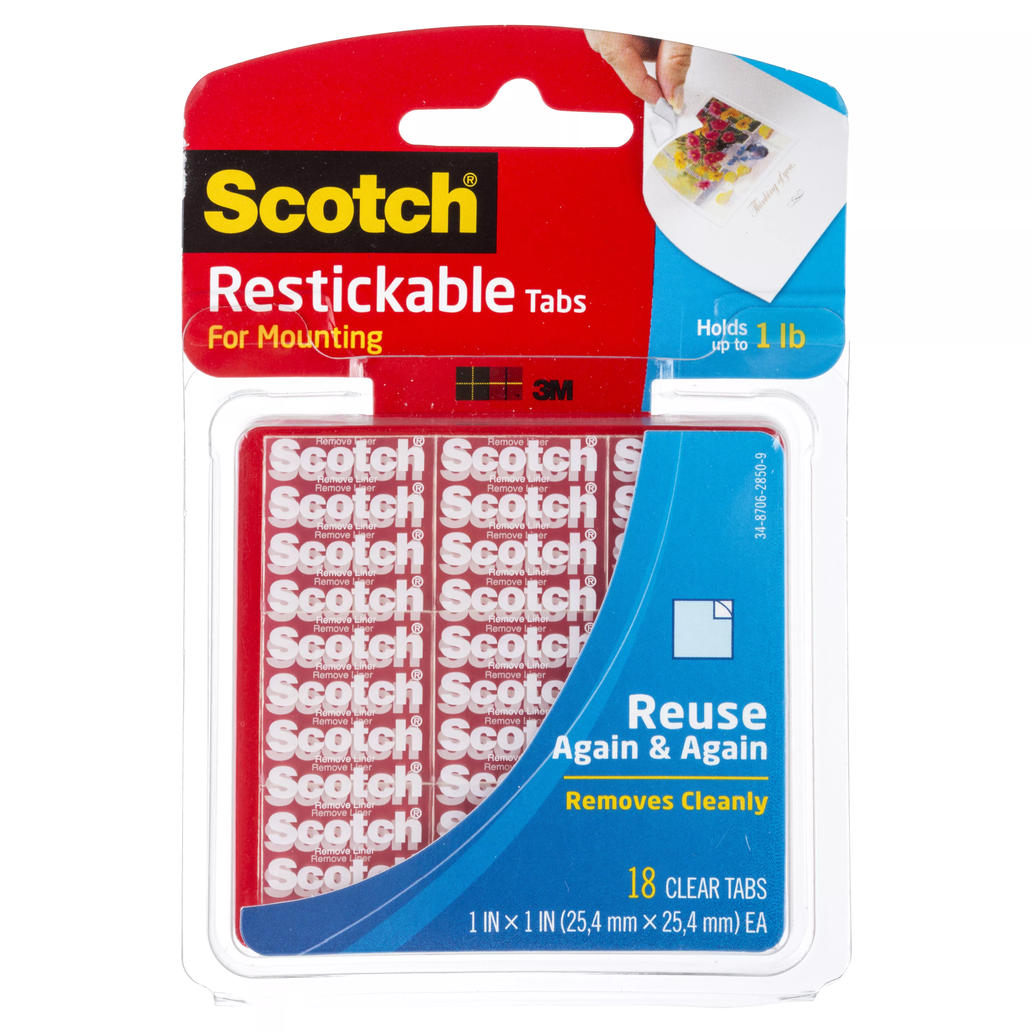 Scotch® Restickable Tabs R100, 1 in x 1 in, 18 squares