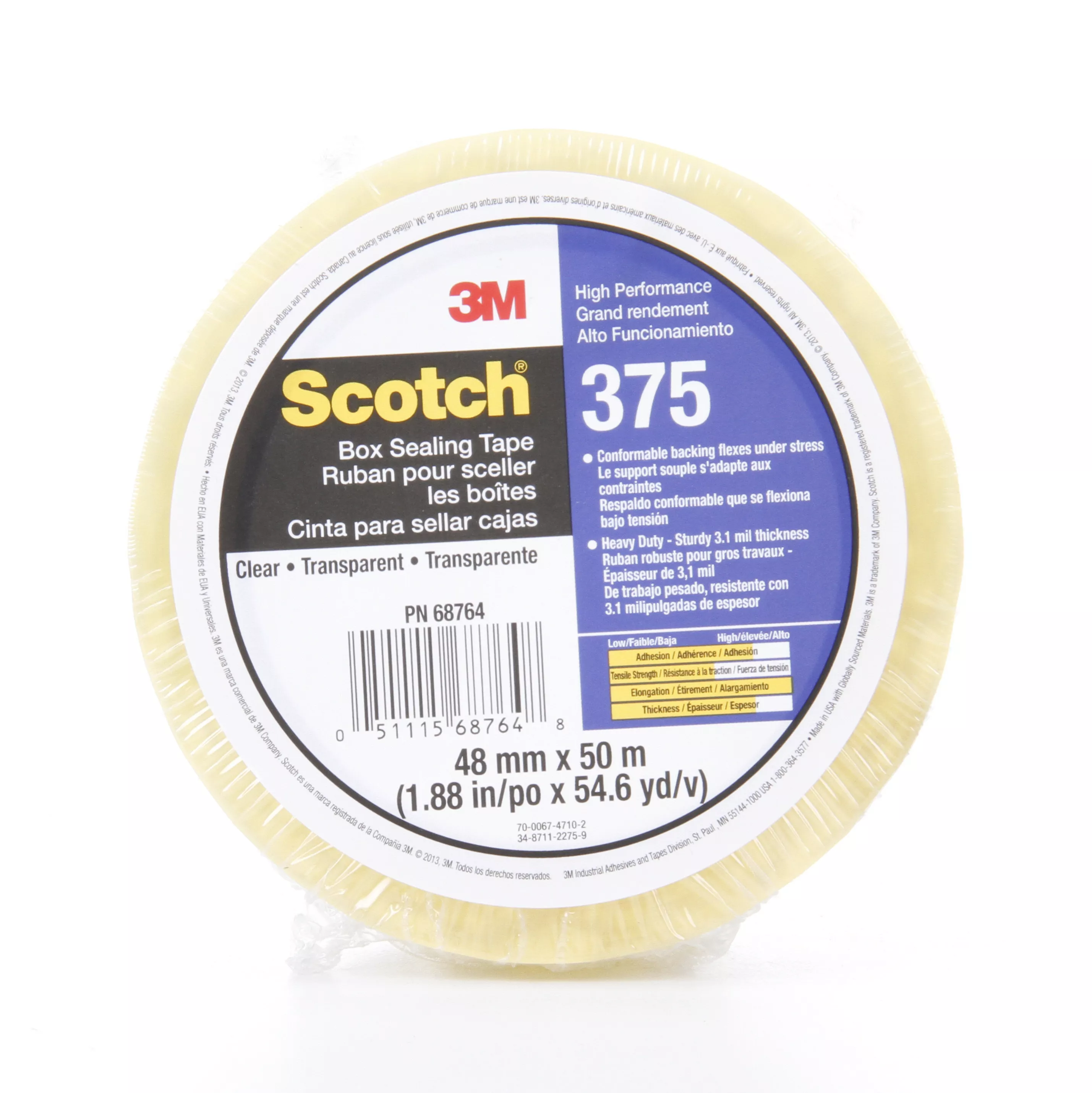 Scotch® Box Sealing Tape 375, Clear, 48 mm x 50 m, 36/Case, Individually
Wrapped Conveniently Packaged
