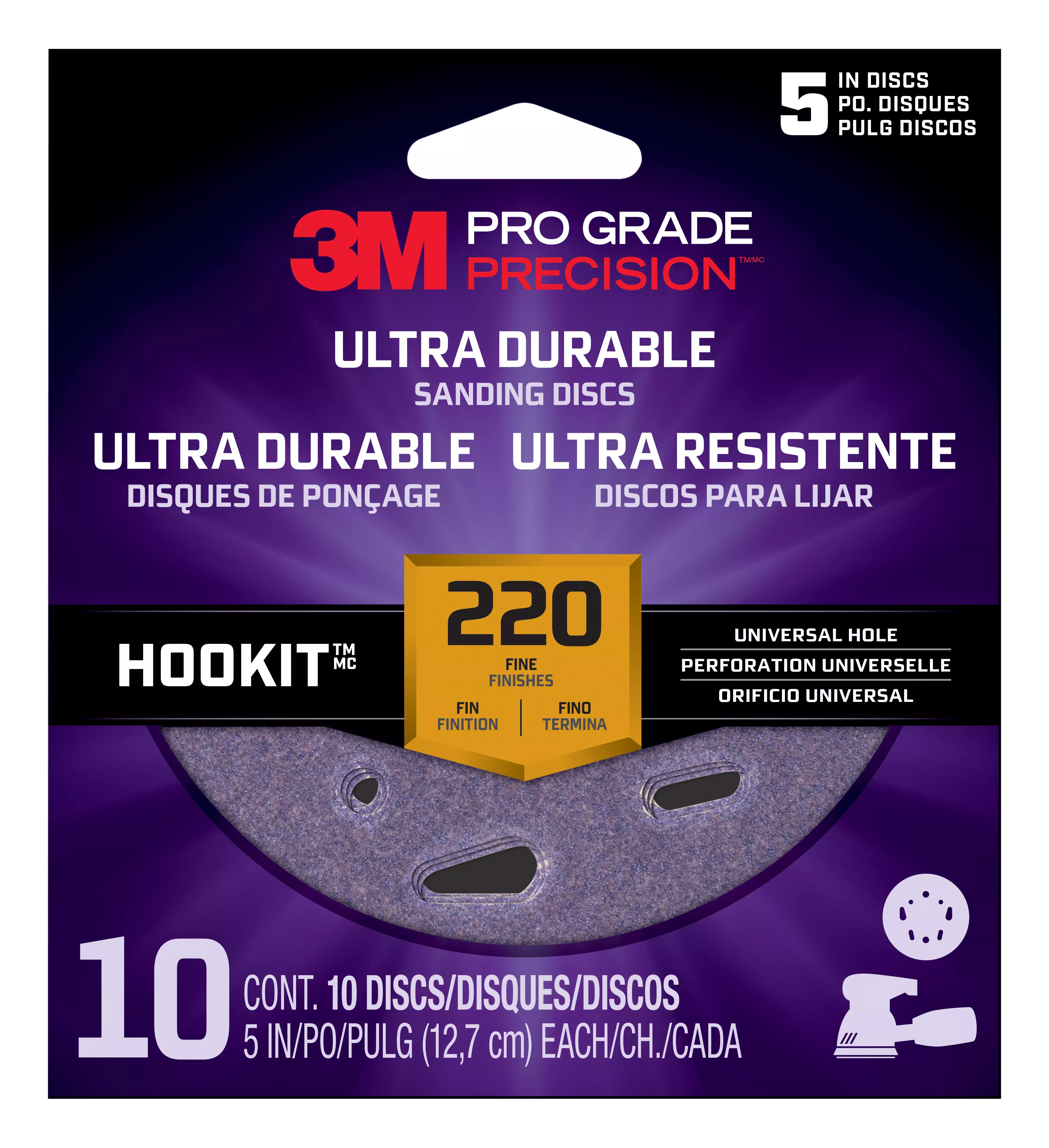 3M™ Pro Grade Precision™ Ultra Durable Universal Hole Sanding Disc
DUH5220TRI-10I, 5 inch UH, 220, 10/pack
