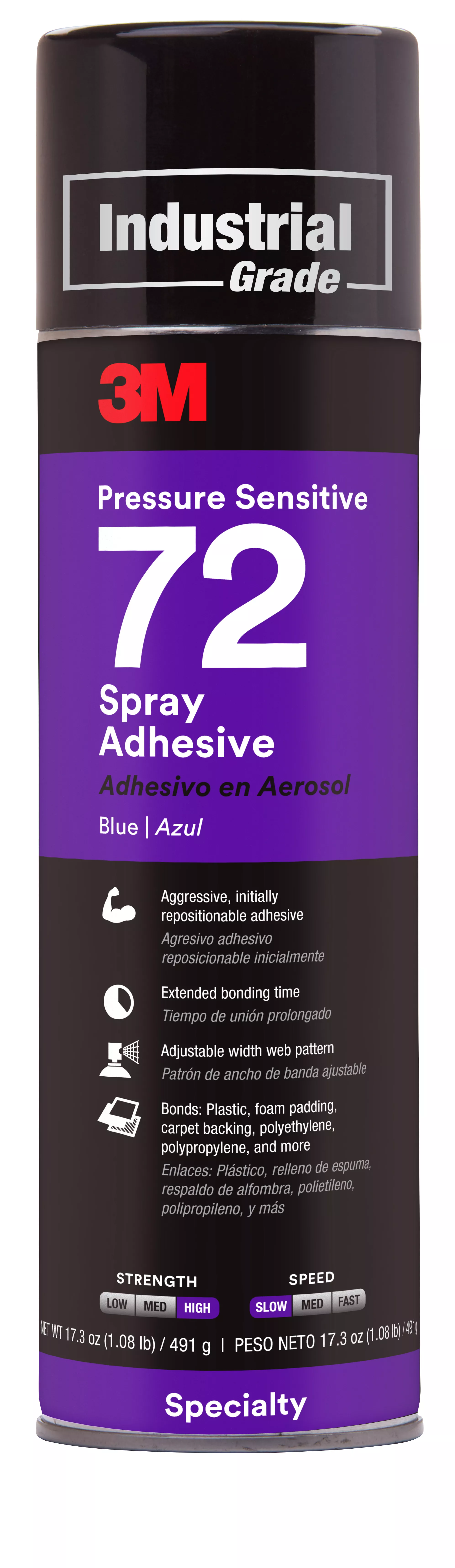 3M™ Pressure Sensitive Spray Adhesive 72, Blue, 24 fl oz Can (Net Wt
17.3 oz), 12/Case, NOT FOR SALE IN CA AND OTHER STATES