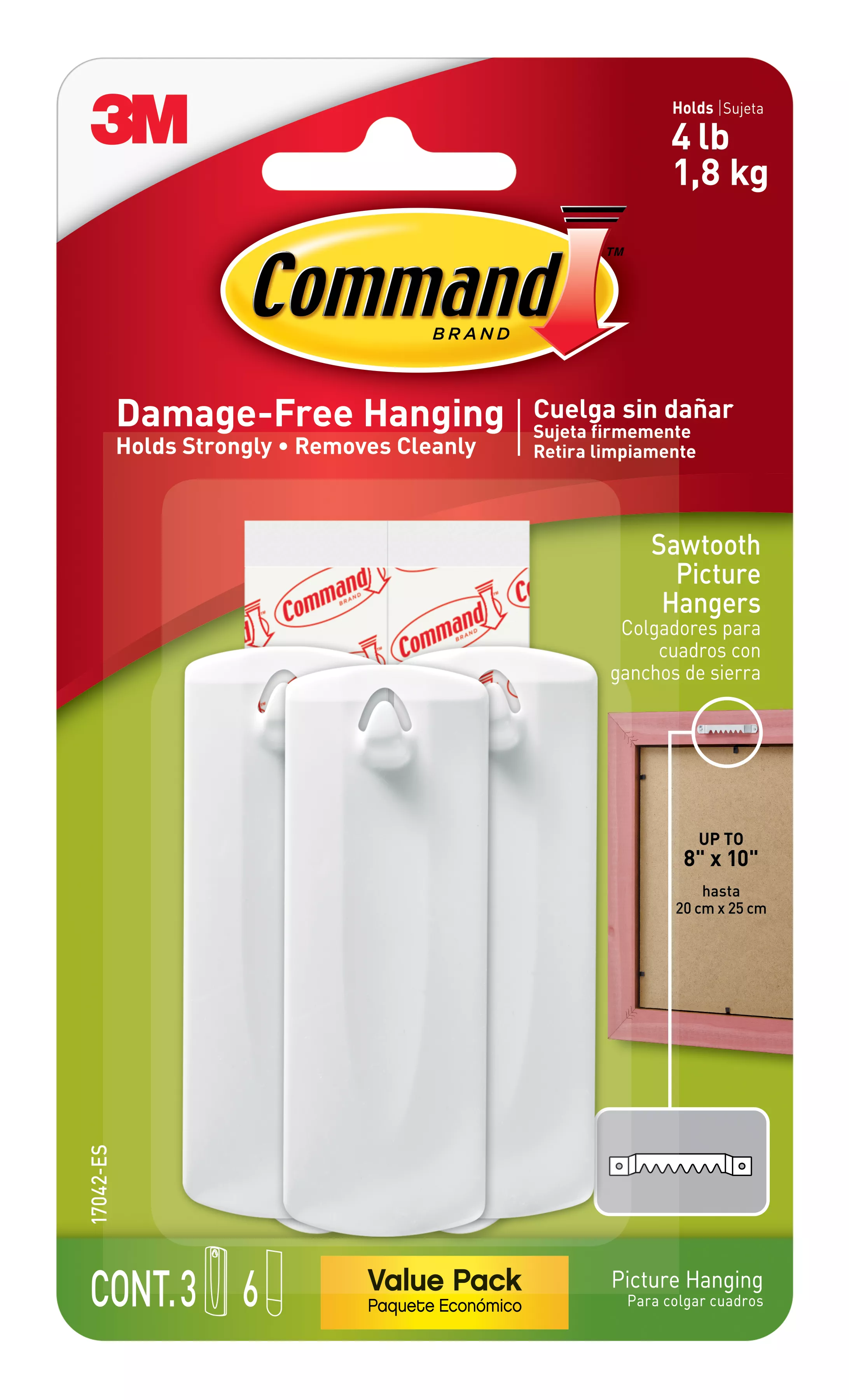 Command™ Sawtooth Picture Hangers Value Pack 17042-ES, 3 hangers, 6 strips