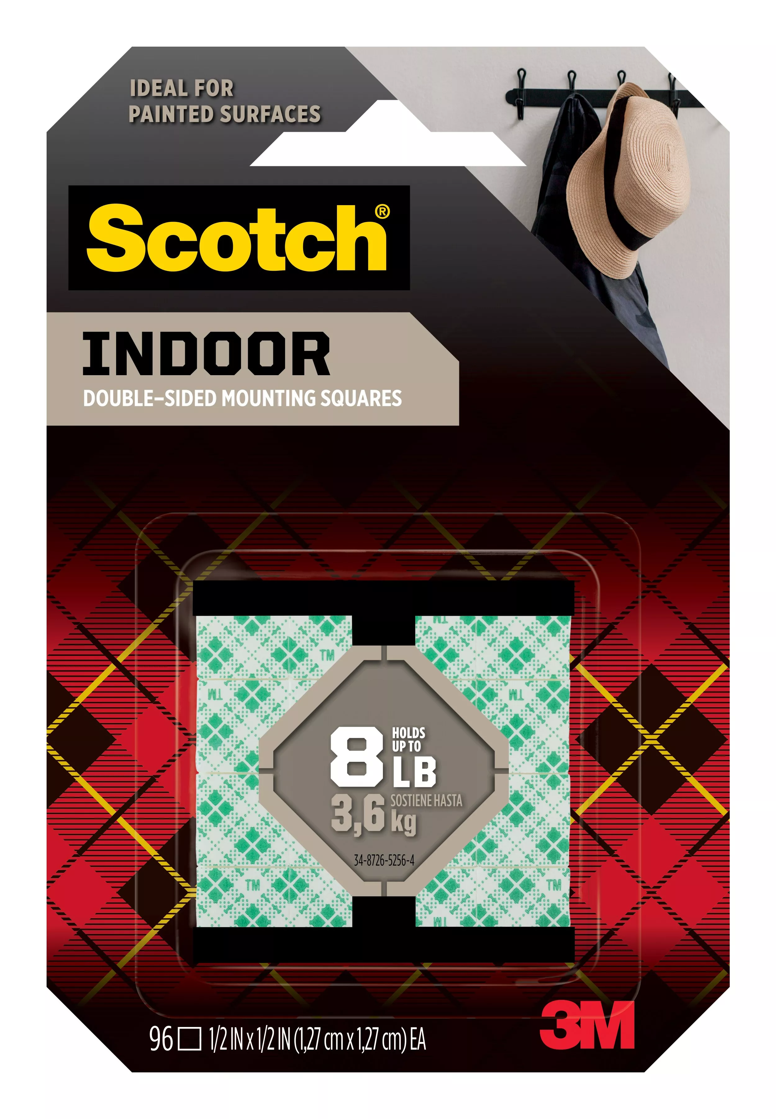 Scotch® Indoor Double-Sided Mounting Squares 111S-SQSML-96, 0.5 in x 0.5 in (1.27 cm x 1.27 cm) 96/pk