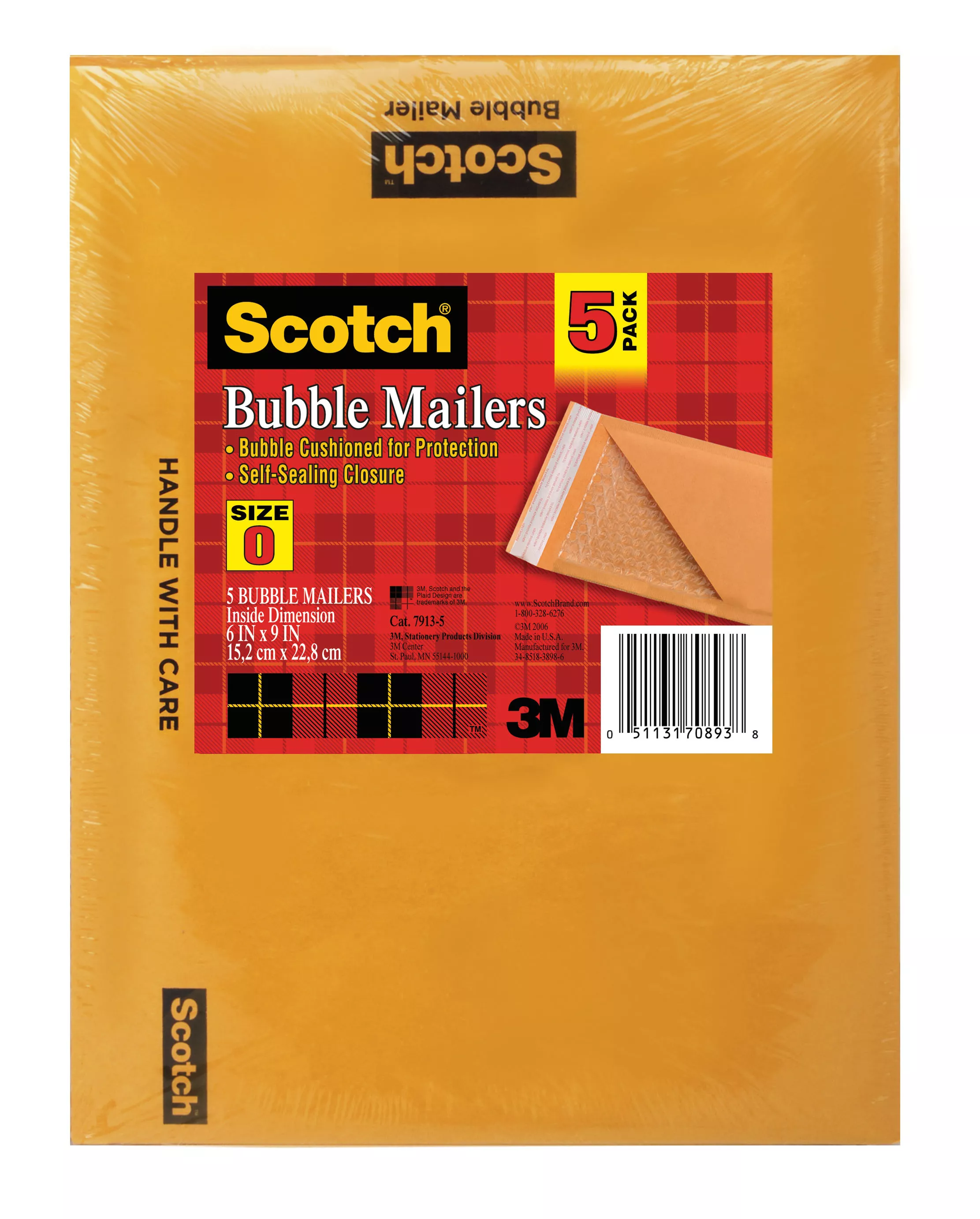 SKU 7010333464 | Scotch™ Kraft Bubble Mailer 5-Pack