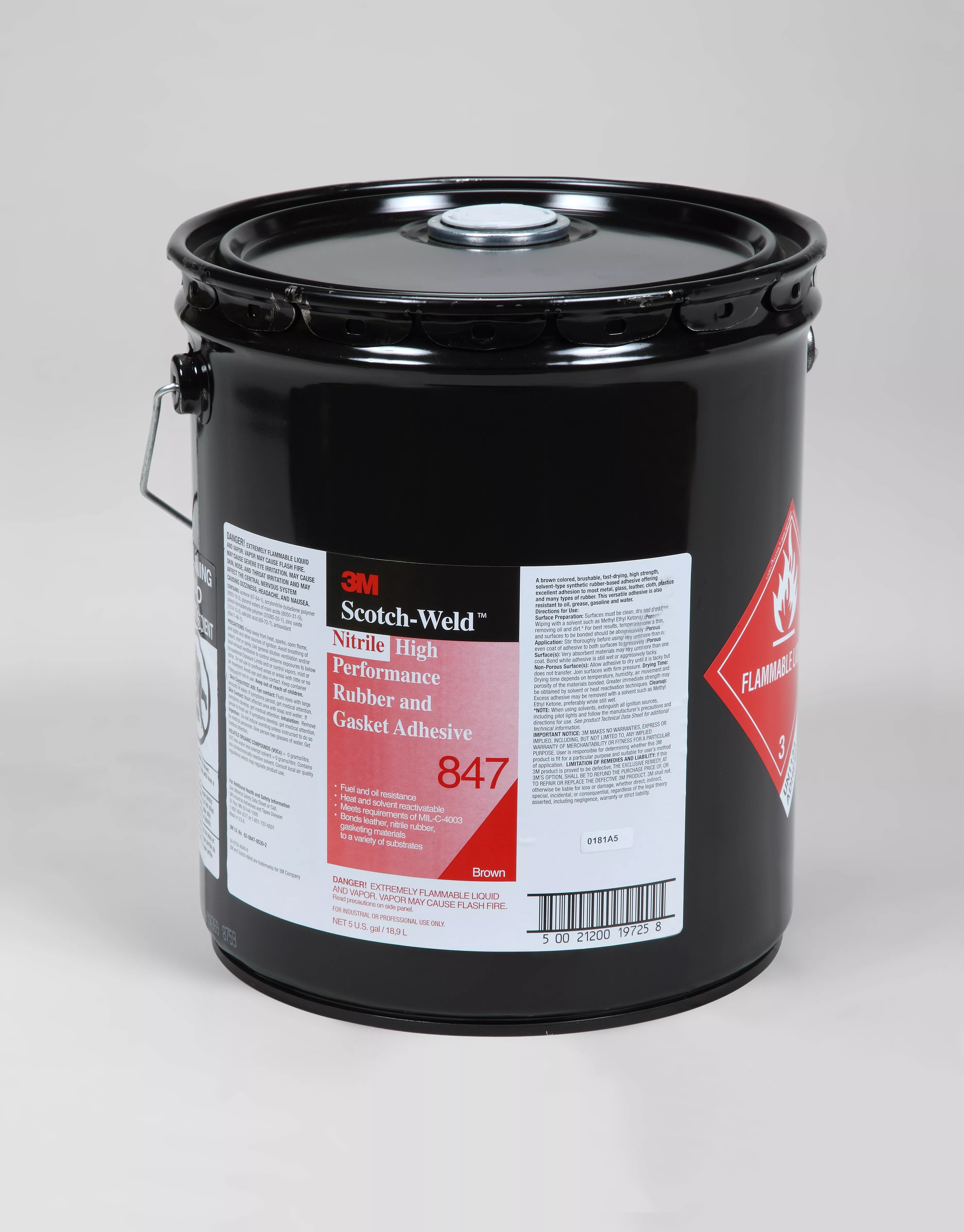 3M™ Nitrile High Performance Rubber and Gasket Adhesive 847, Brown, 5
Gallon (Pail), 1 Can/Drum