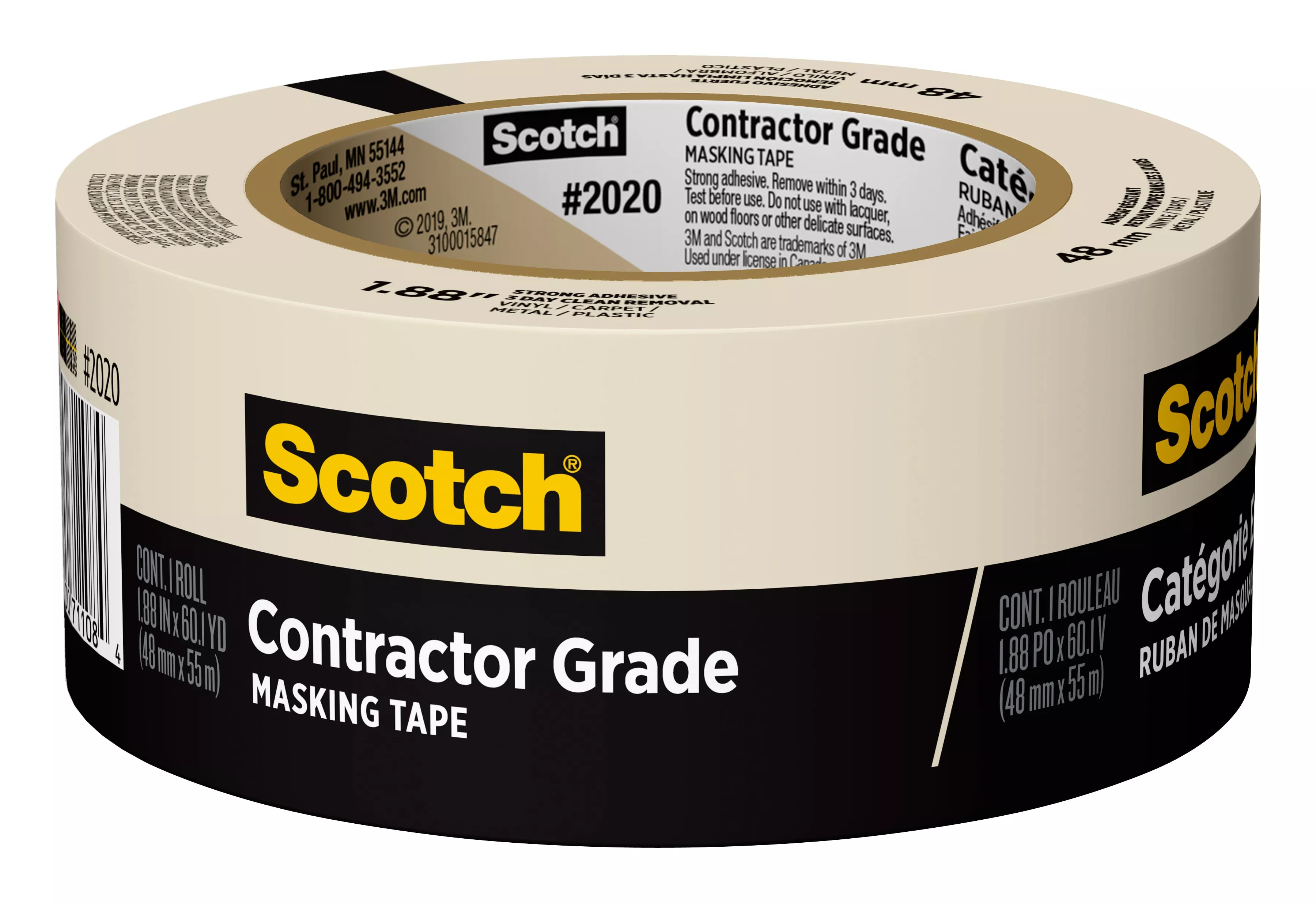 Scotch® Contractor Grade Masking Tape 2020-48MP, 1.88 in x 60.1 yd (48mm
x 55m)