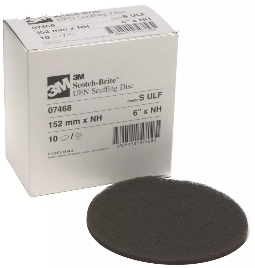 Scotch-Brite™ Scuffing Disc, 07468, SiC Ultra Fine, 6 in x NH,
10/Carton, 40 ea/Case