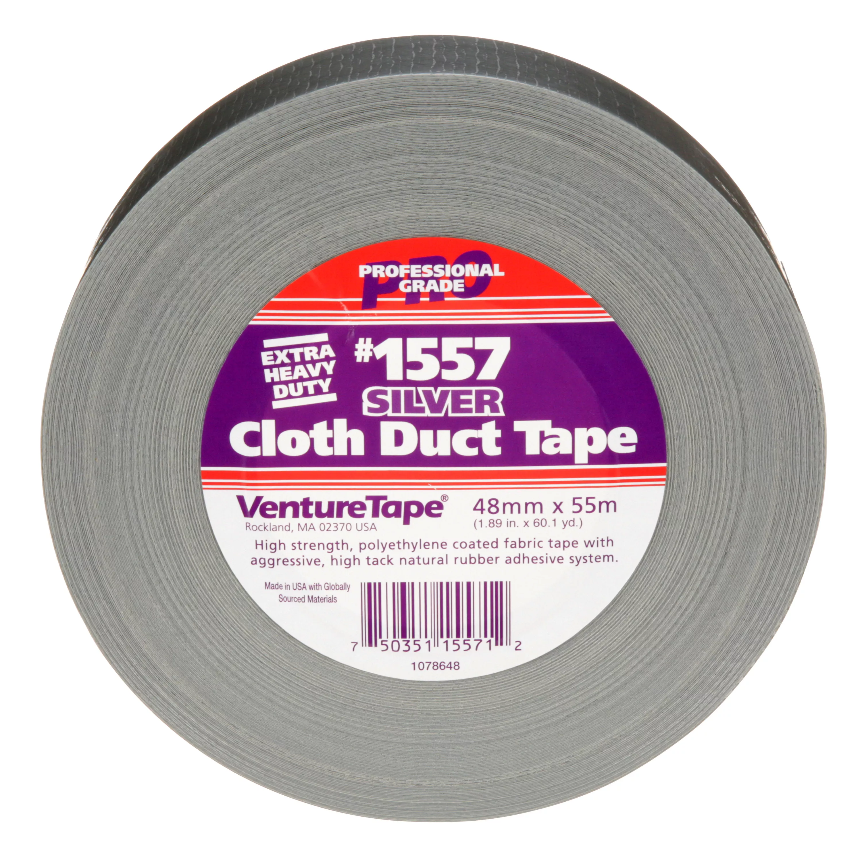 3M™ Venture Tape™ Extreme Cloth Duct Tape 1557, Silver, 48 mm x 55 m
(1.88 in x 60.1 yd), 24/Case