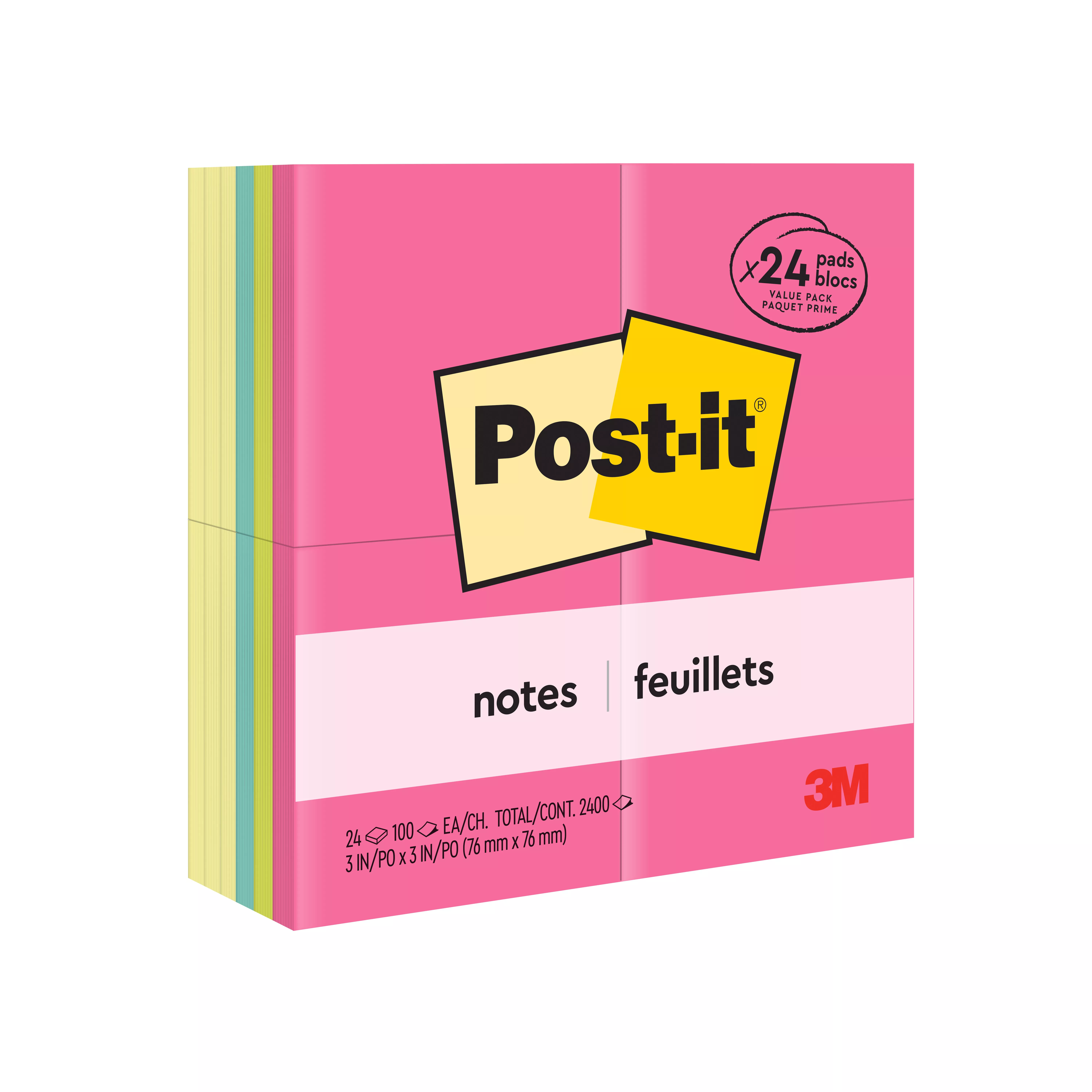 Post-it® Notes 654-CYP-24VA, 3 in x 3 in (76 mm x 76 mm)