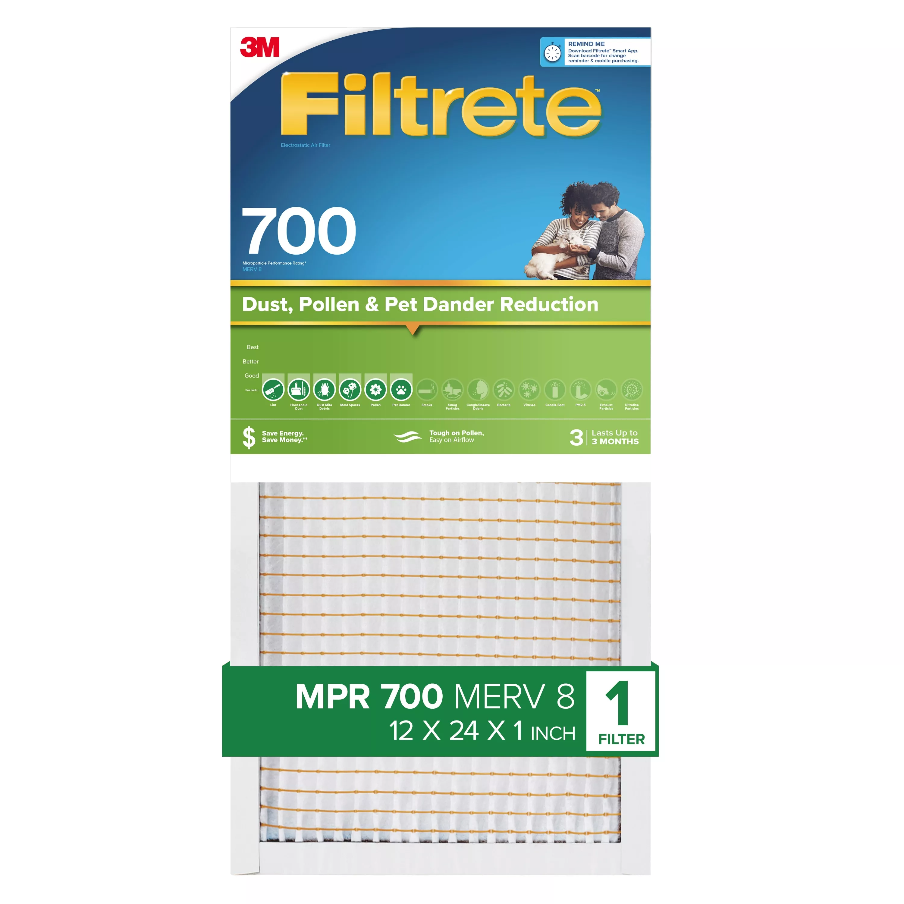 Filtrete™ Electrostatic Air Filter 700 MPR 720-4, 12 in x 24 in 1 in (30.4 cm x 60.9 cm x 2.5 cm)