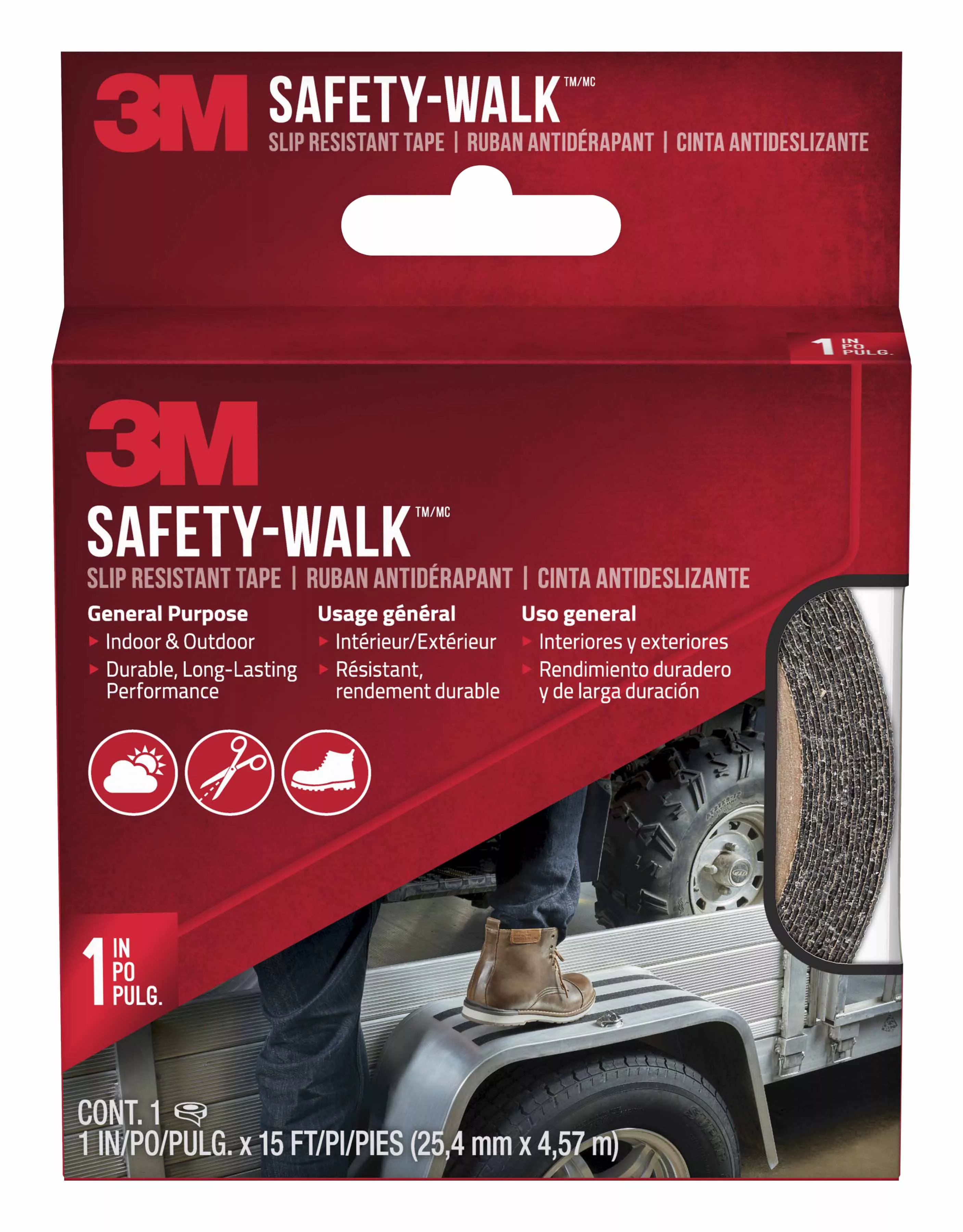3M™ Safety-Walk™ Slip Resistant Tape, 610B-R1X180, 1 in x 15 ft, Black