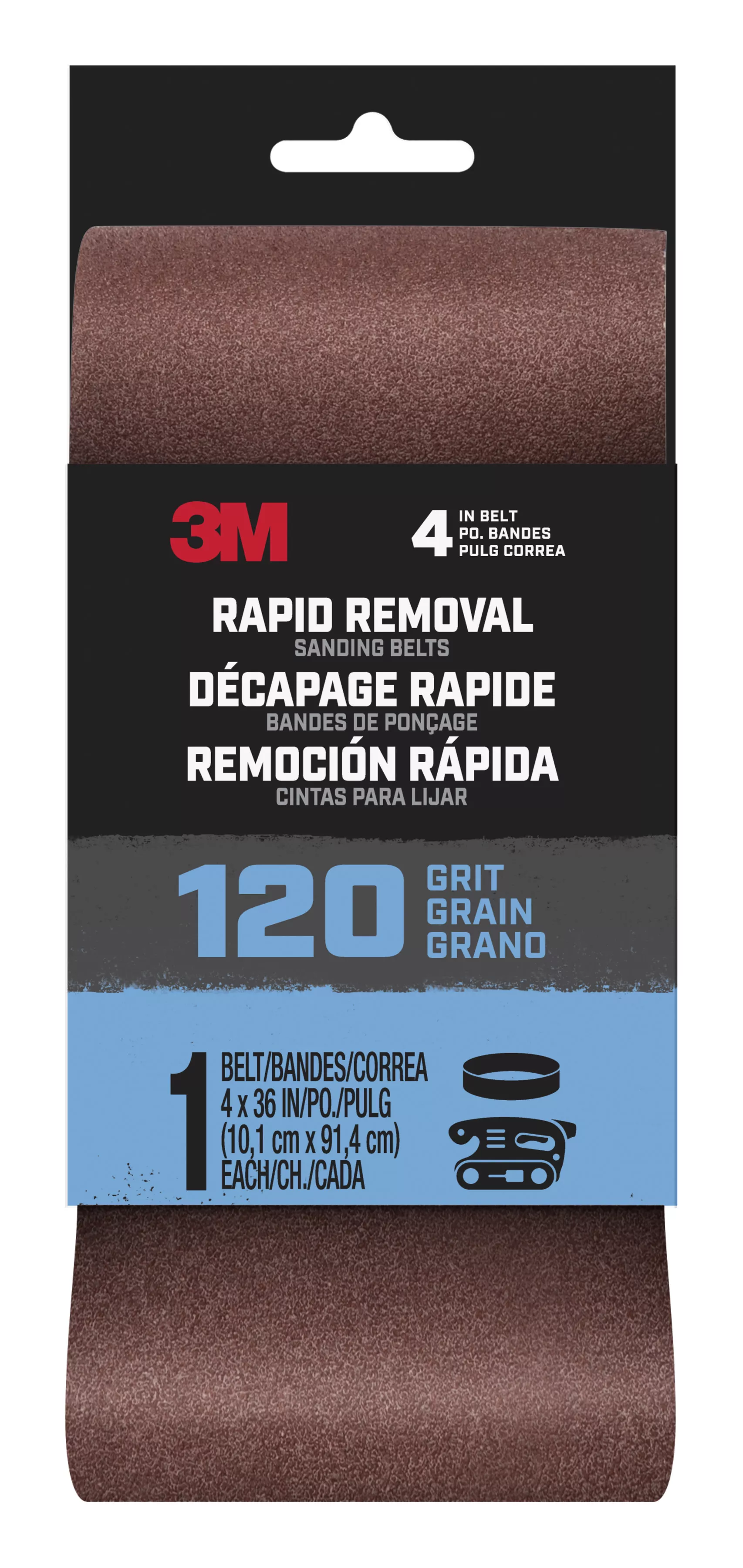3M™ Rapid Removal 4x36 Power Sanding Belt, 120 grit, Belt4x361pk120, 1
pk, 10/case