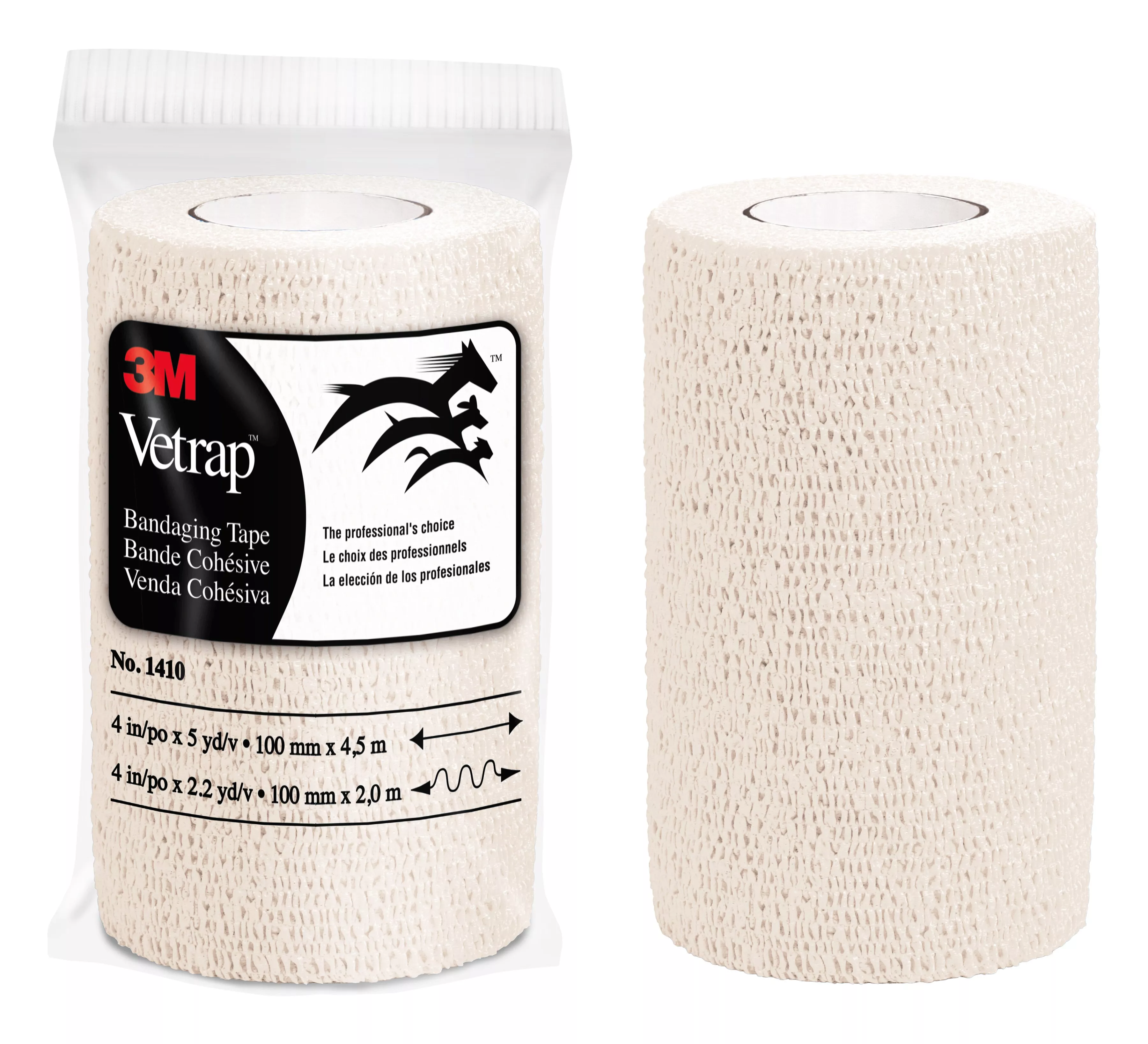 3M™ Vetrap™ Bandaging Tape 1410W-18, White, 4 in x 5 yd (100 mm x 4,5 m), 18 Rolls/Case