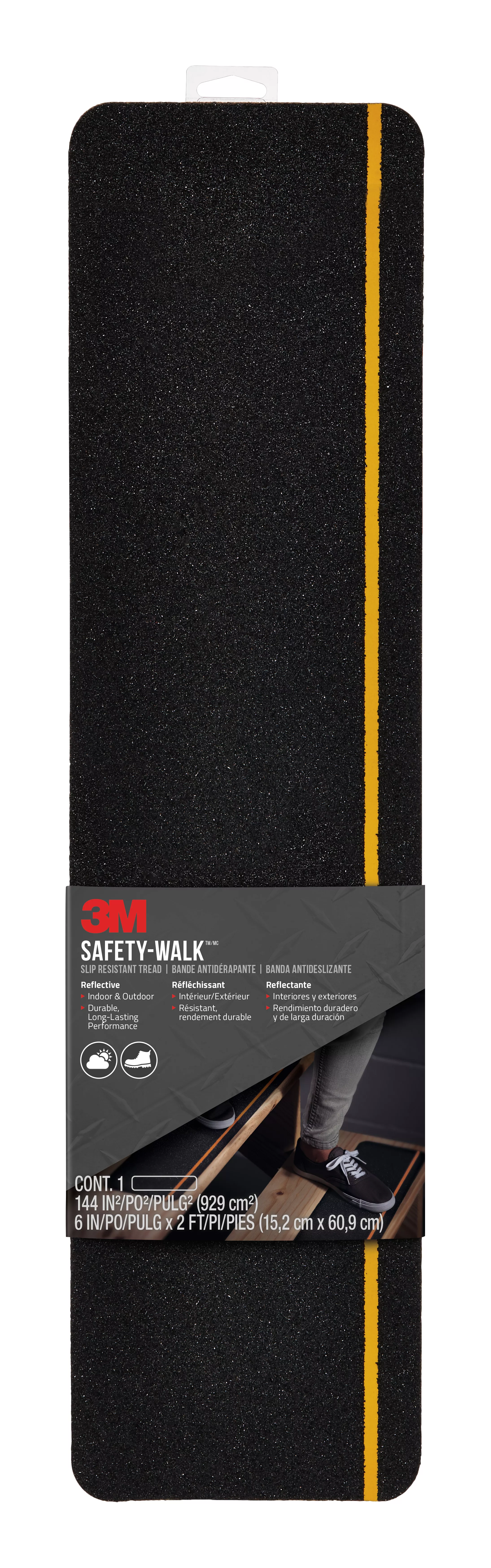 3M™ Safety-Walk™ Slip Resistant Reflective Tread, 600BY-T6X24, 6 in x 2
ft, Black