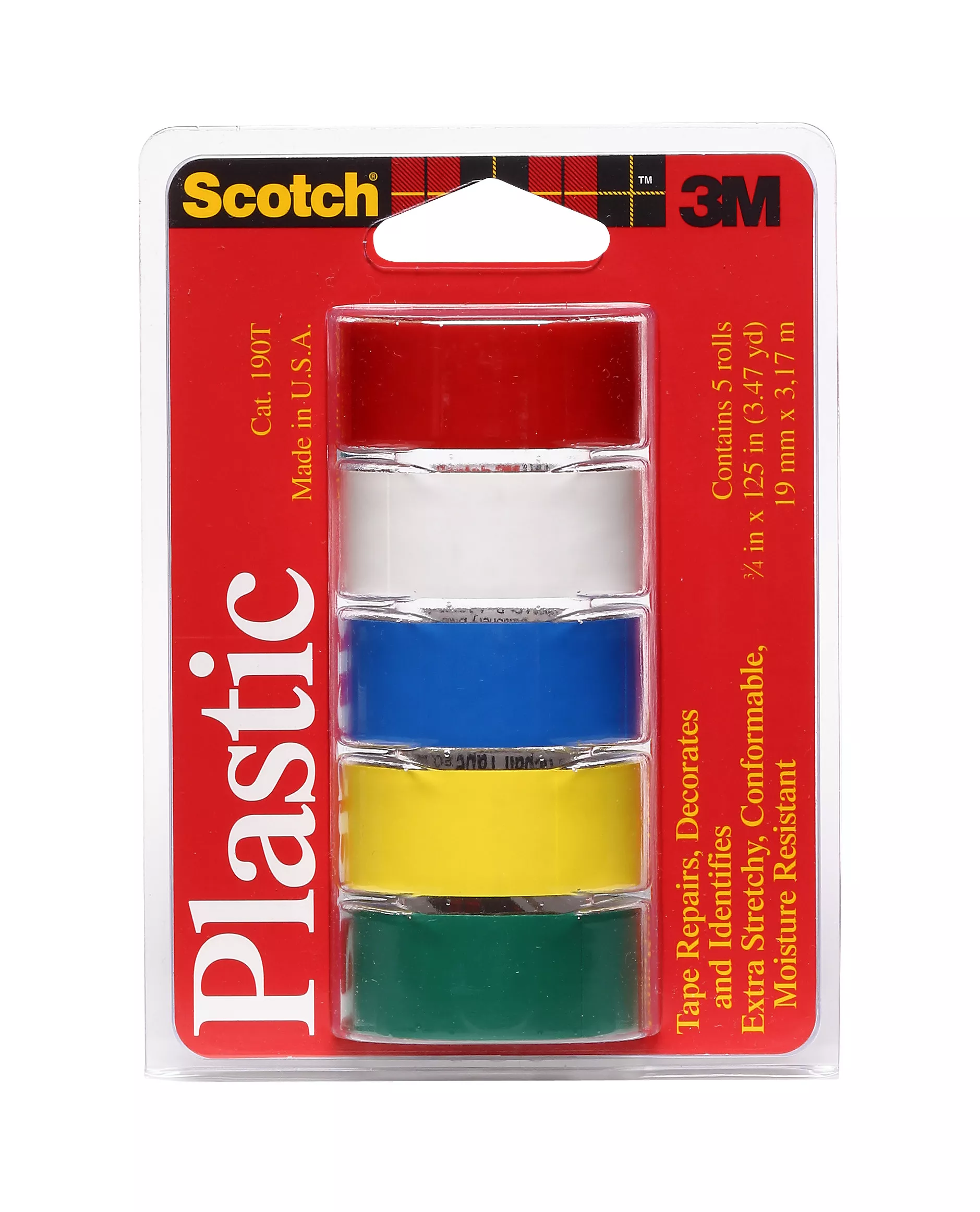 Scotch® Colored Plastic Tape Assorted 190T, 3/4 in x 125 in (19 mm x
3,17 m)