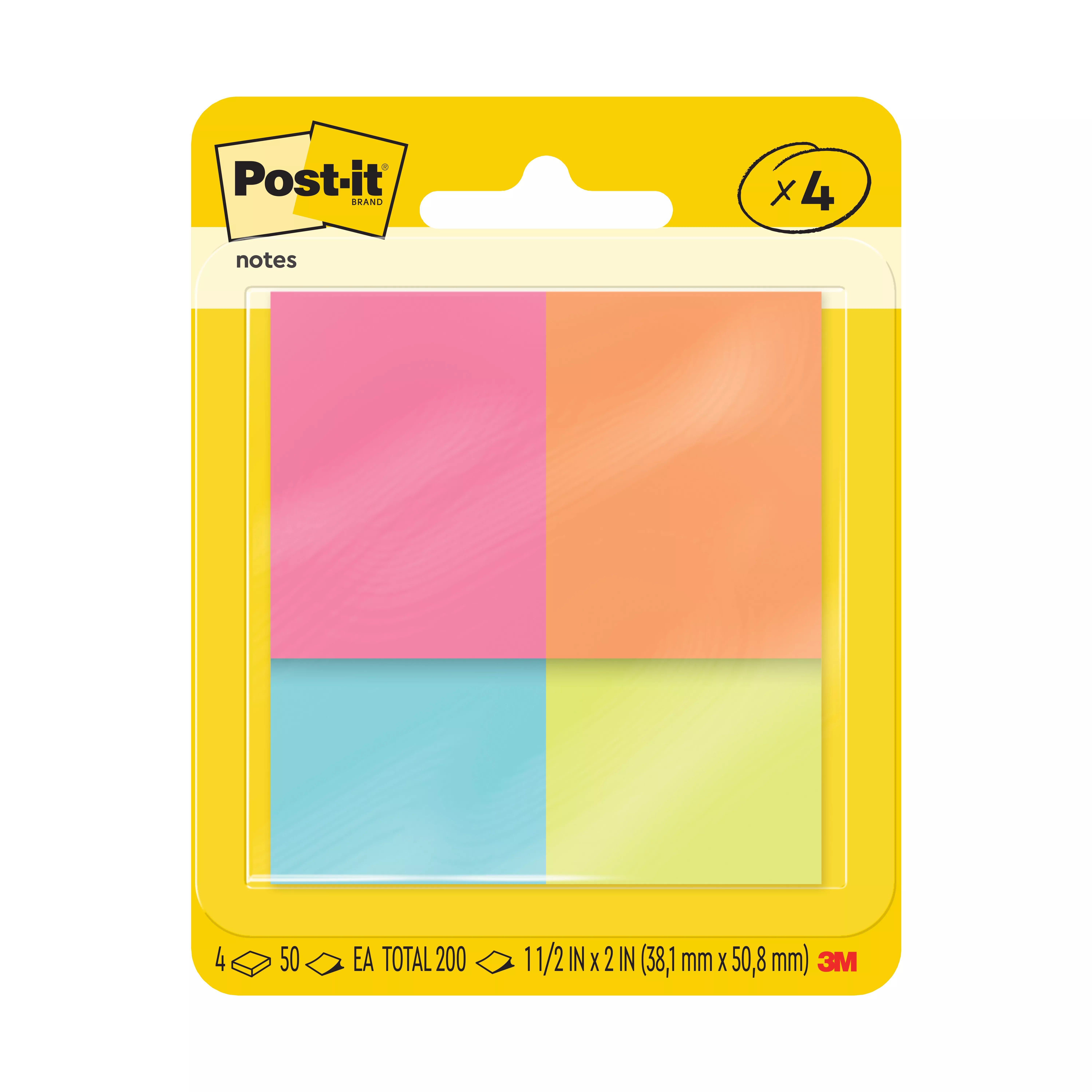 Post-it® Notes 653-4AF, 1 3/8 in x 1 7/8 in (34.9 mm x 47.6 mm), Poptimistic Collection