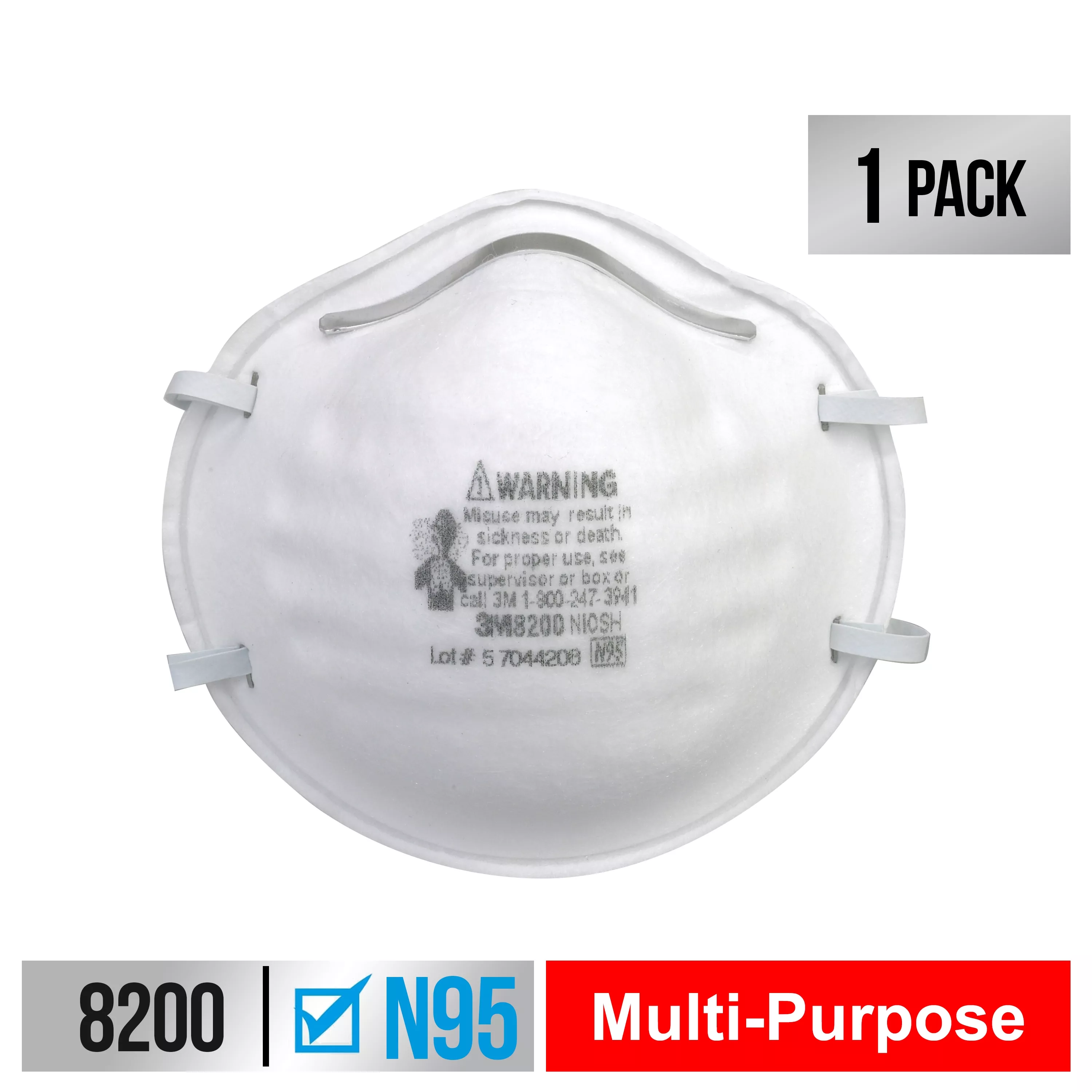 3M™ Sanding and Fiberglass Respirator N95 Particulate, 8200H1-DC, 1
each/pack, 24 packs/case