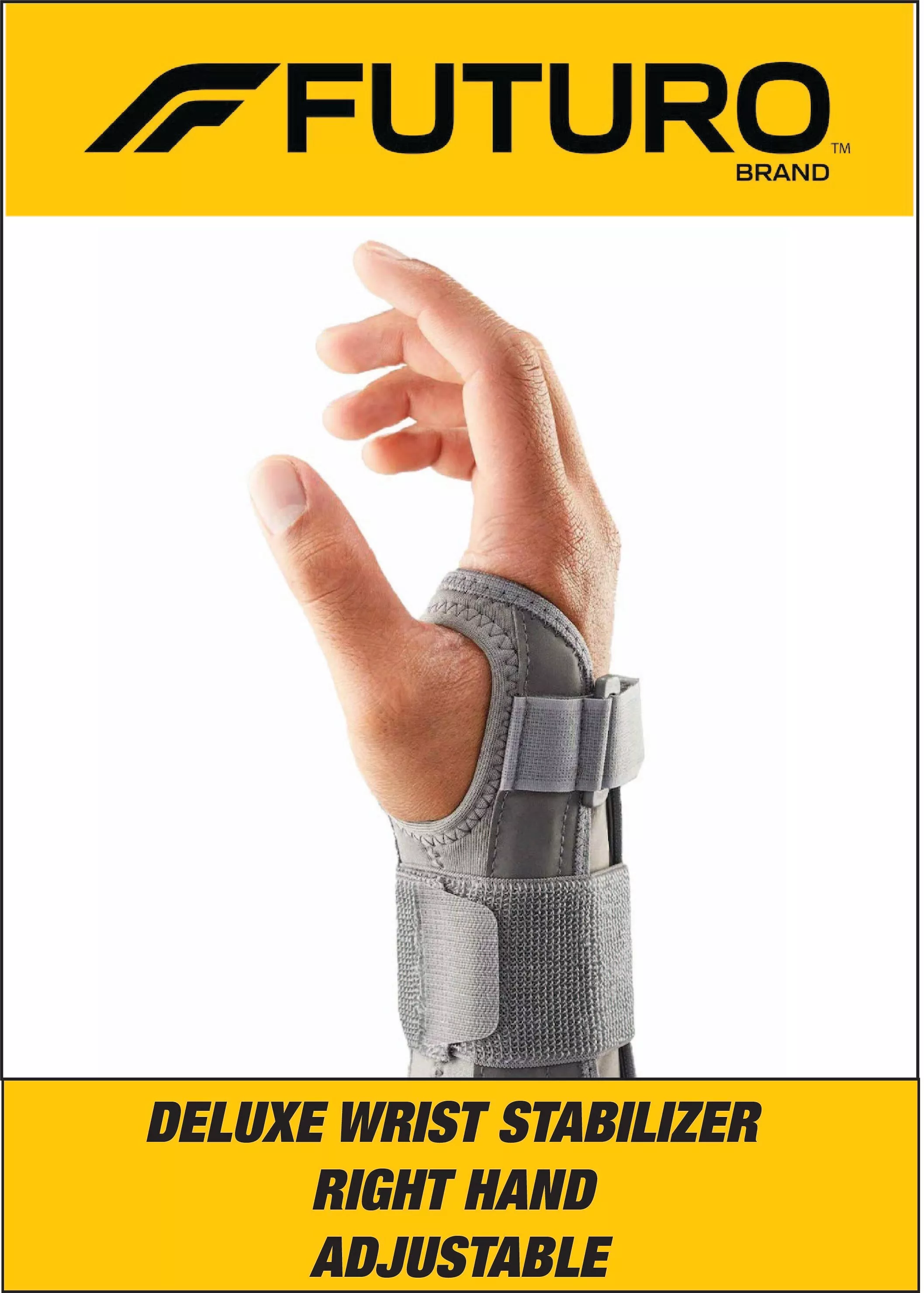 FUTURO™ Deluxe Wrist Stabilizer Right Hand, 09013ENR, Adjustable, Grey