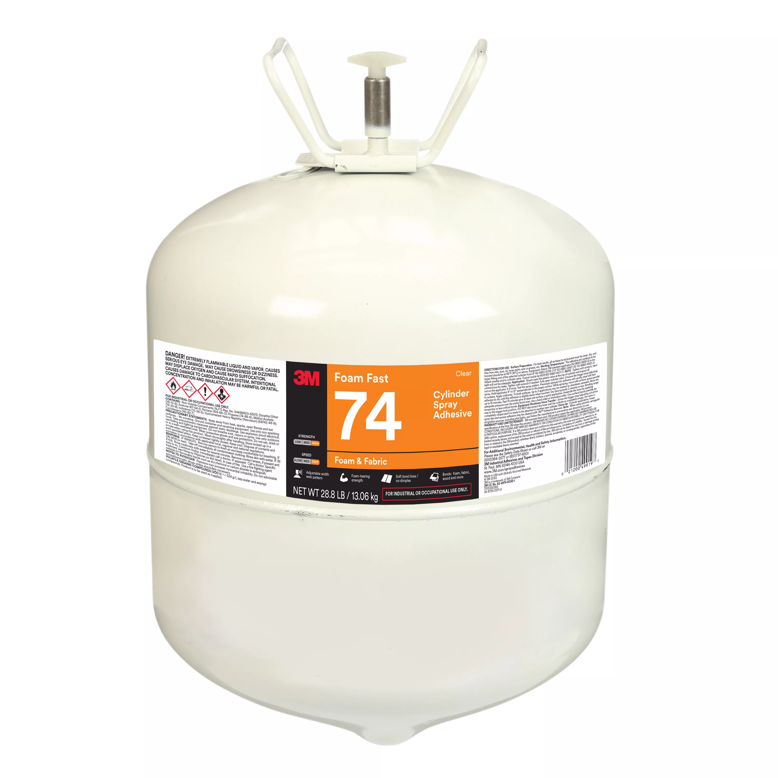 3M™ Foam Fast 74, Cylinder Spray Adhesive, Clear, Large Cylinder (Net Wt
28.8 lb), 1 Cylinder/Case