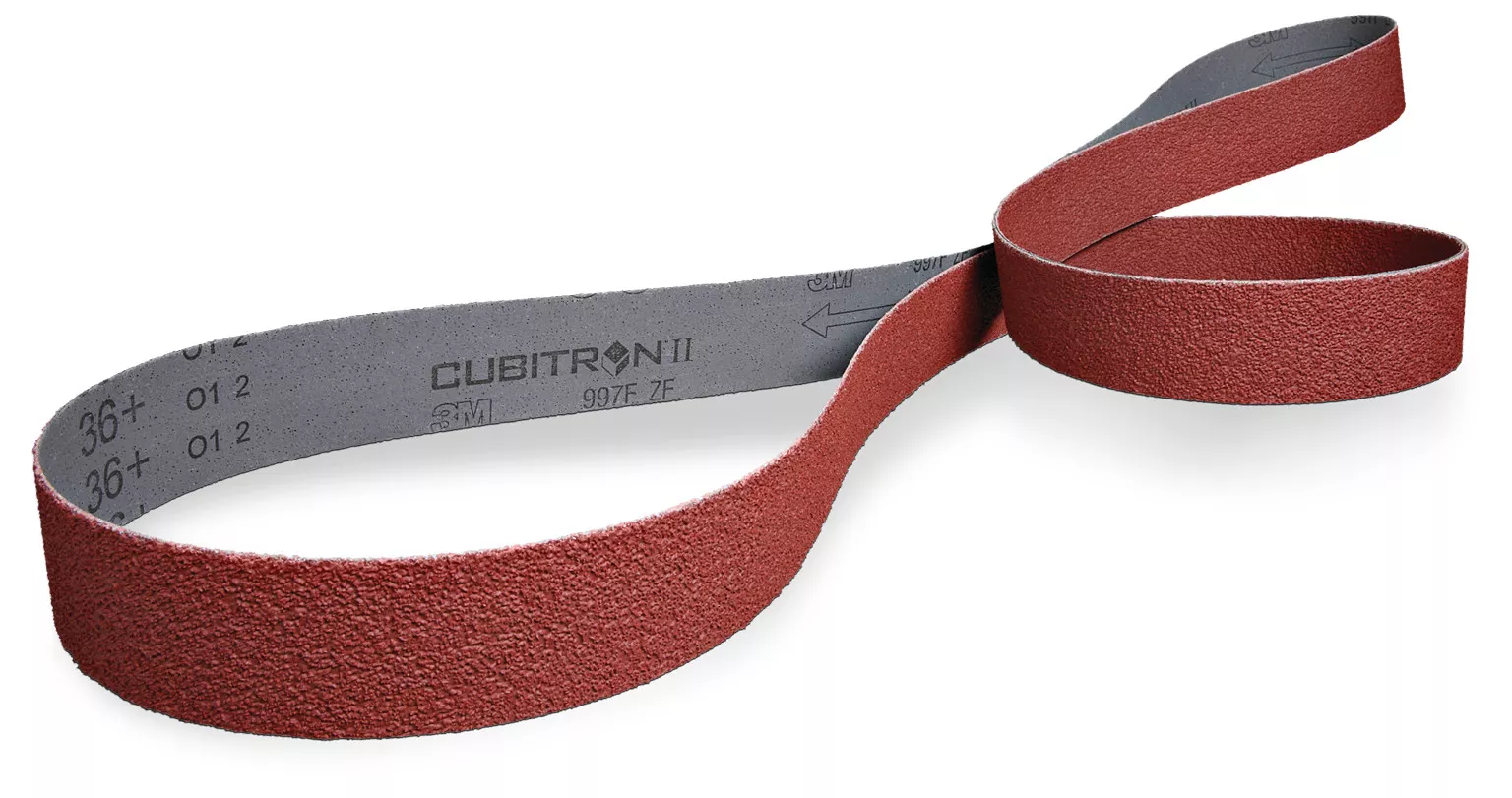 3M™ Cubitron™ II Cloth Belt 997F, Sinelok, 9 in x 126 in, 36+ ZF-weight,
10 ea/Case