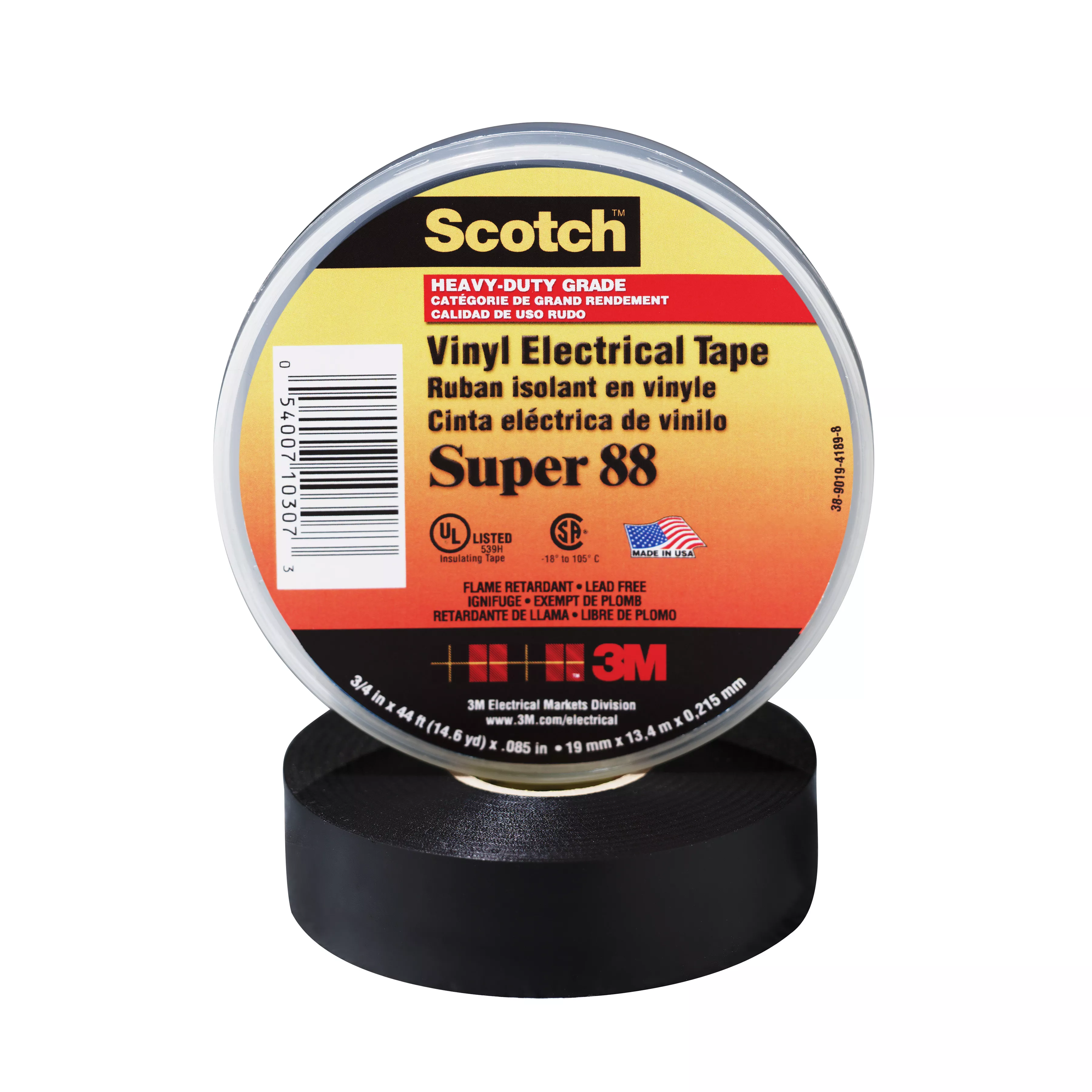 Scotch® Vinyl Electrical Tape Super 88, 3/4 in x 44 ft, Black, 10
rolls/carton, 100 rolls/Case