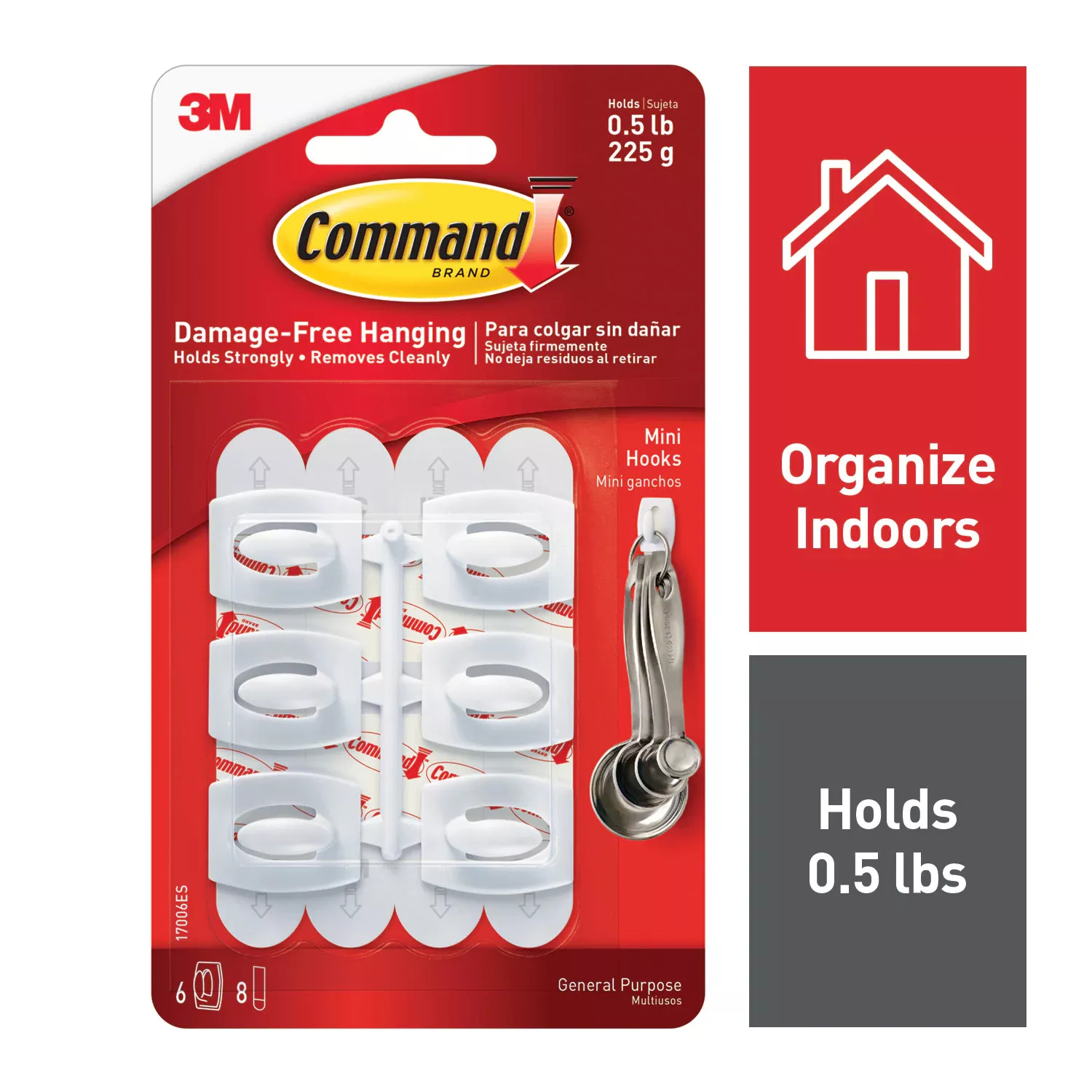 Command™ Mini White Hooks with White Strips, 17006ES
