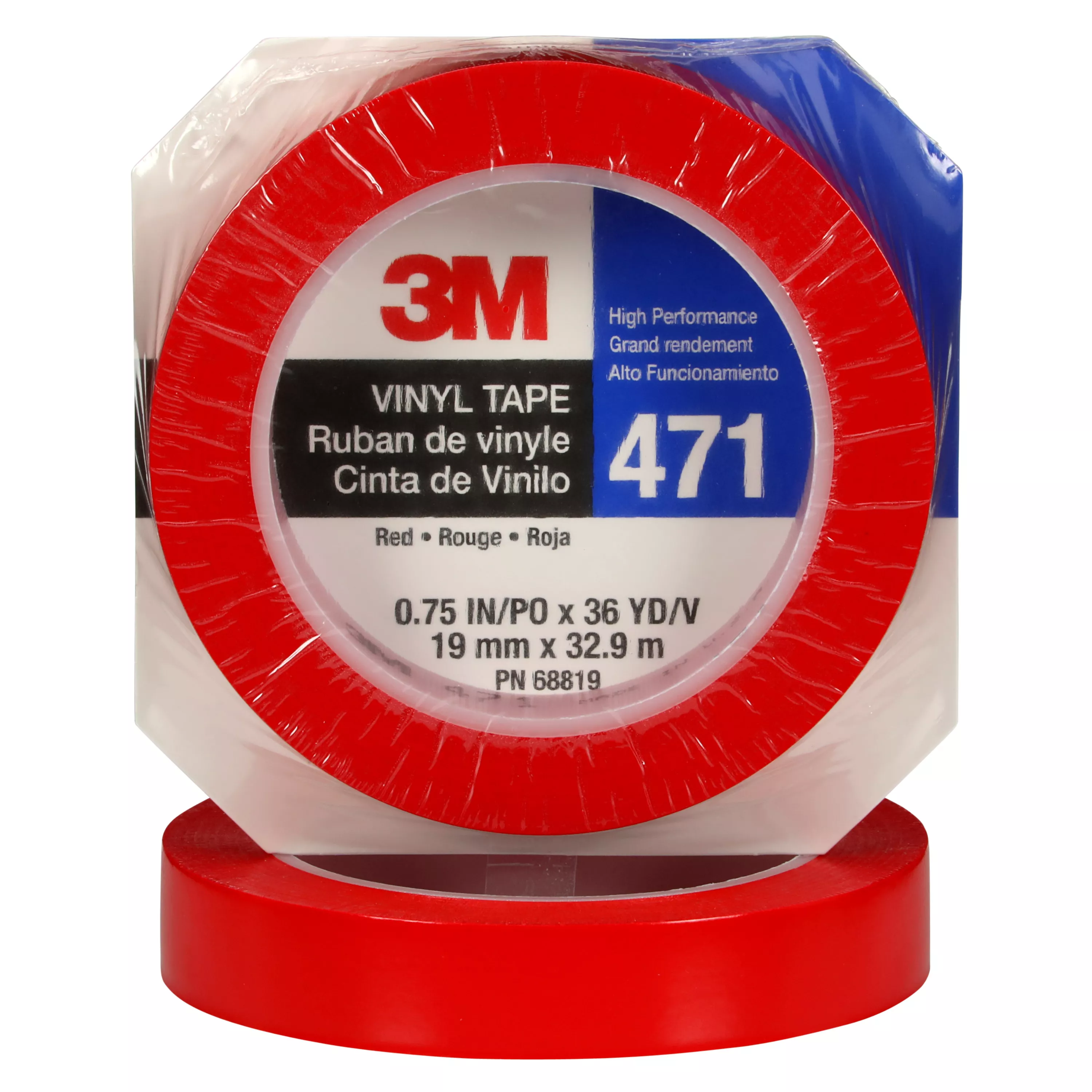3M™ Vinyl Tape 471, Red, 3/4 in x 36 yd, 5.2 mil, 48 Roll/Case
