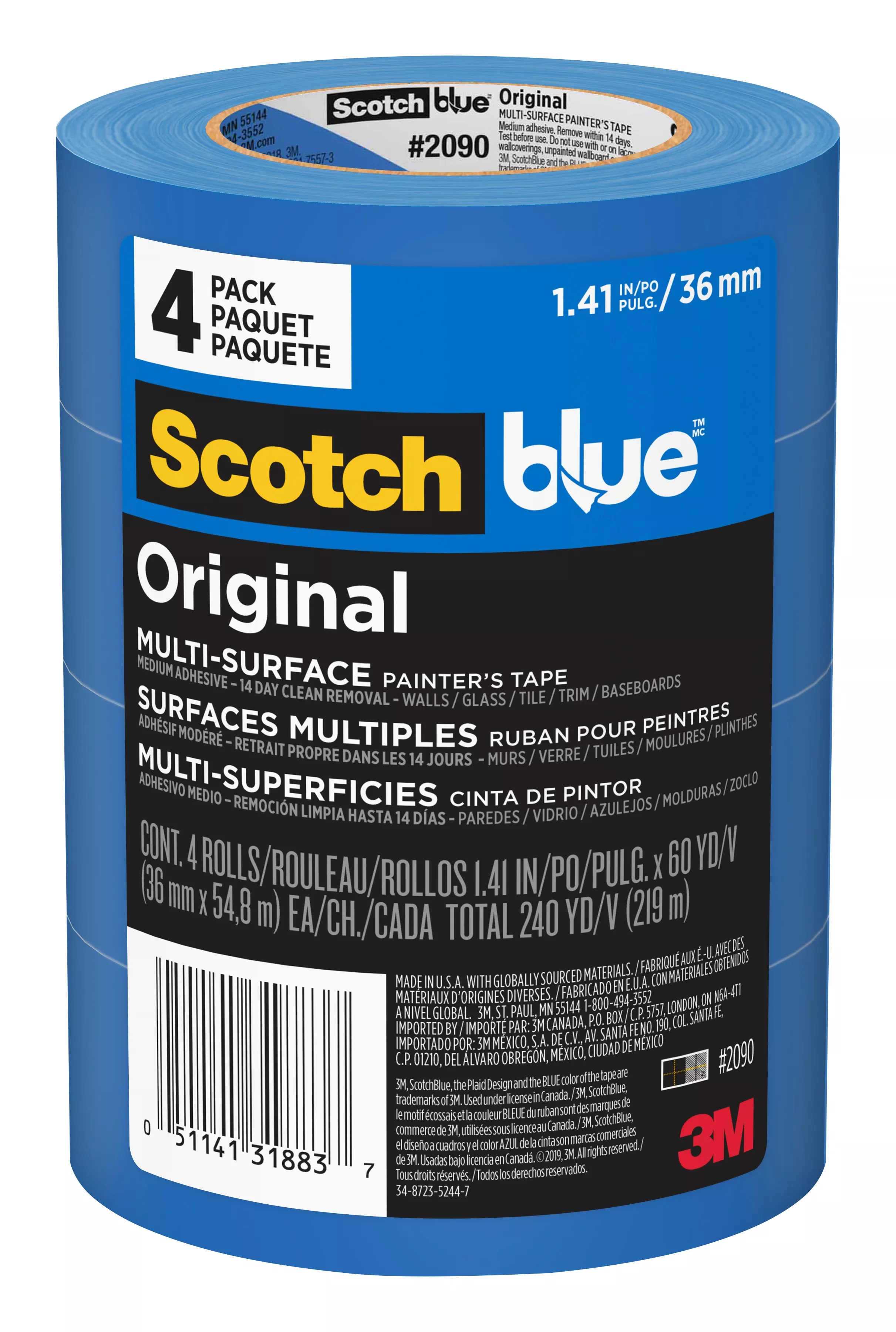 ScotchBlue™ Original Painter's Tape 2090-36EP4, 1.41 in x 60 yd (36mm x
54,8m), 4 rolls/pack
