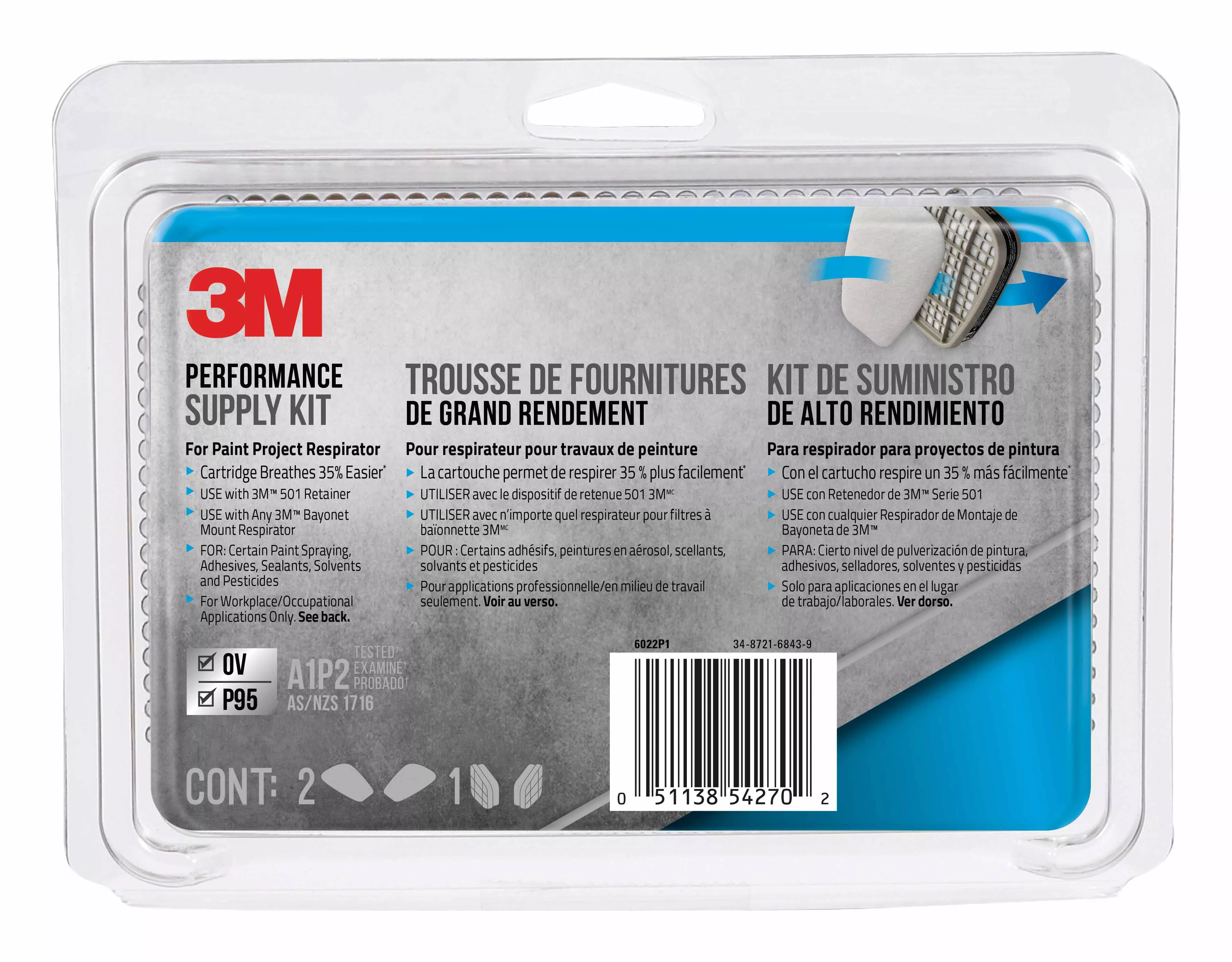 3M™ Performance Supply Kit for the Paint Project Respirator OV/P95,
6022P1-DC, 1 kit/pack, 5 packs/case