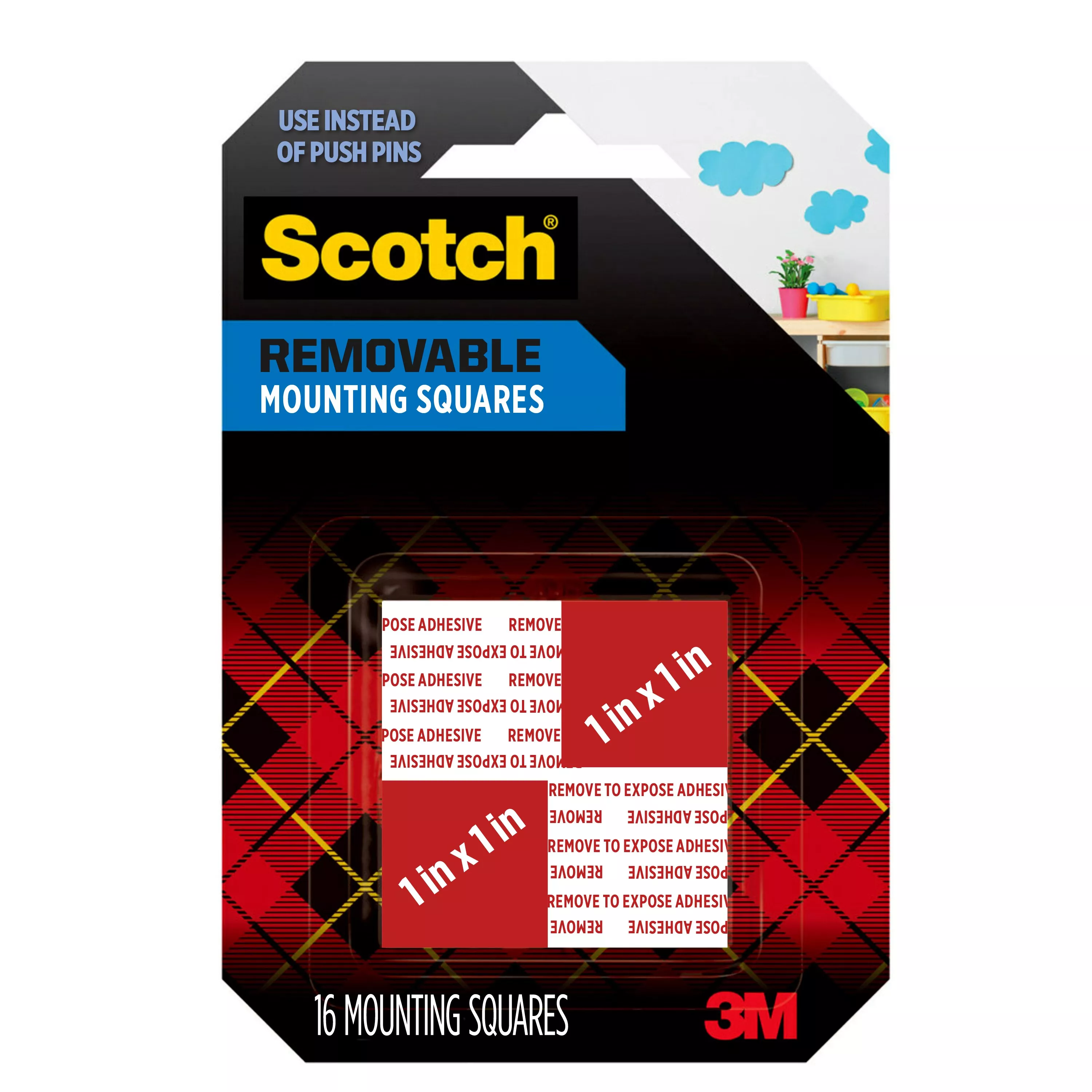 Scotch® Removable Double-Sided Mounting Squares 108S-SQ-16, 1 in x 1 in (2.54 cm x 2.54 cm) 16/pk