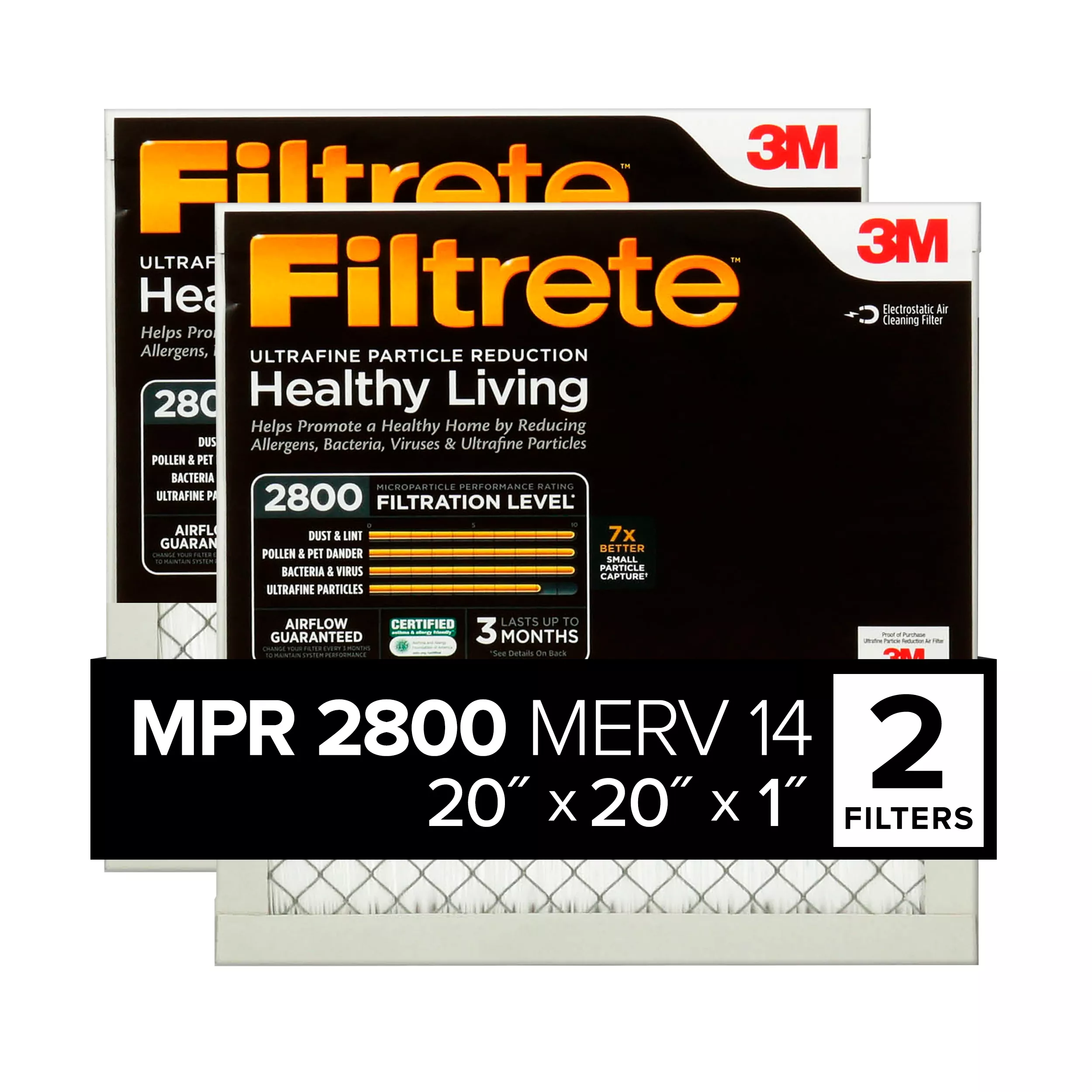 Filtrete™ Ultrafine Particle Reduction Filter UF02-2PK-1E, 20 in x 20 in x 1 in (50.8 cm x 50.8 cm x 2.5 cm)