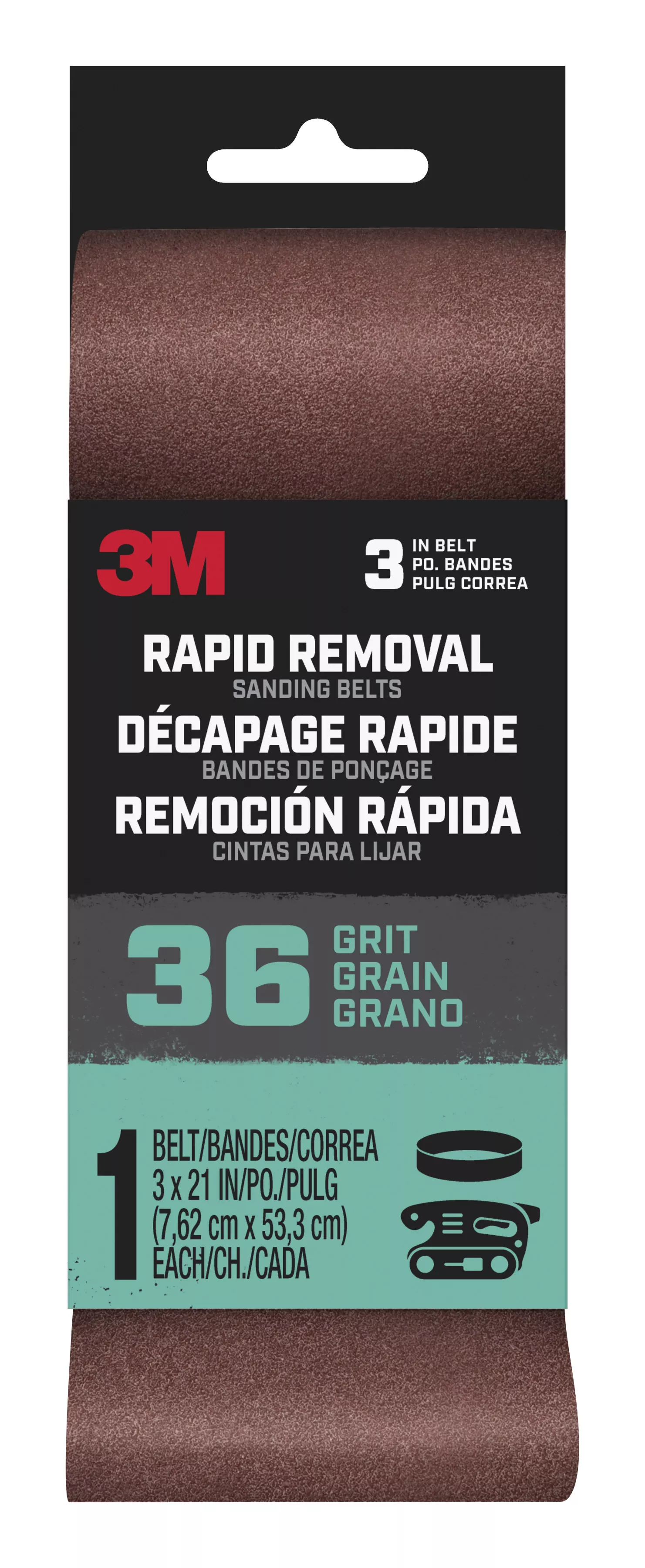 3M™ Rapid Removal 3 x 21 inch Power Sanding Belt, 36 grit,
Belt3x211pk36, 1 pk, 10/case